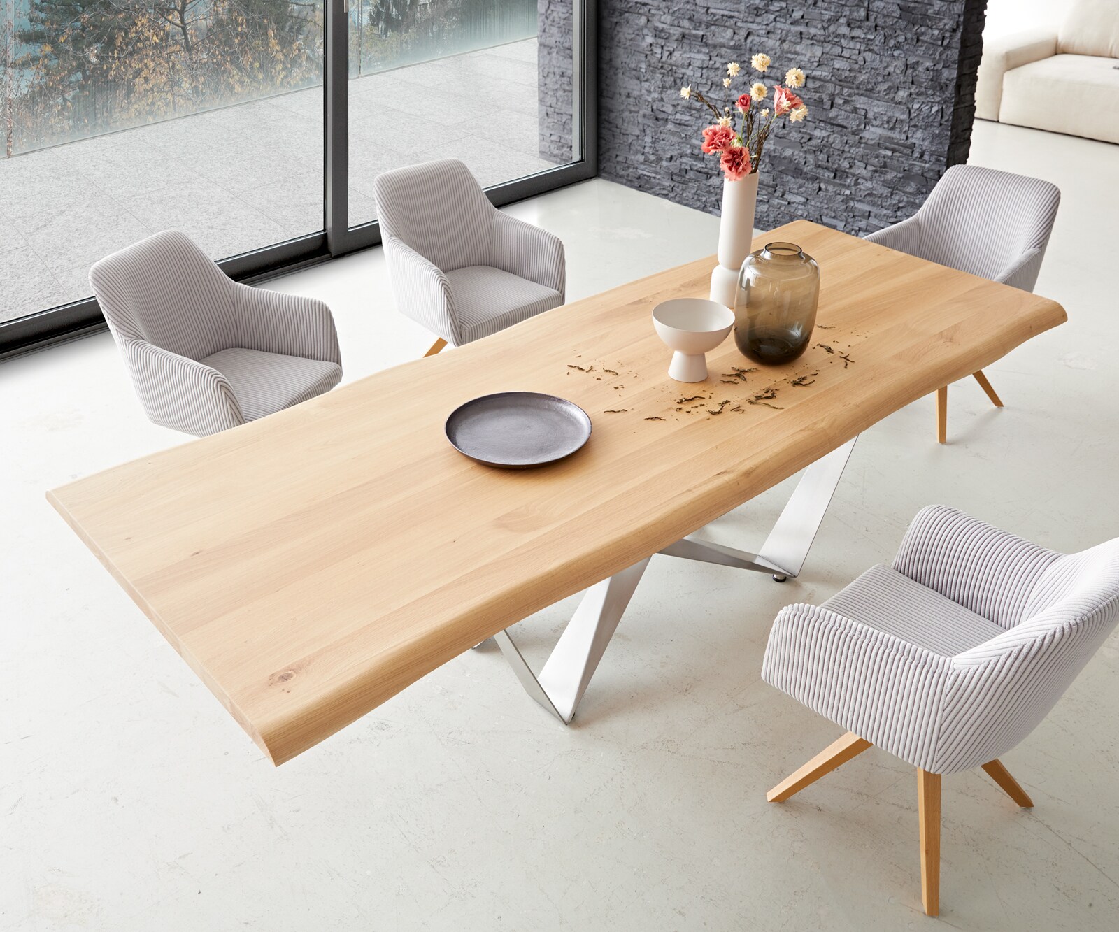 Eettafel Edge 260x100 eiken natuur Spider staal  roestvrij staal  Live-Edge 4