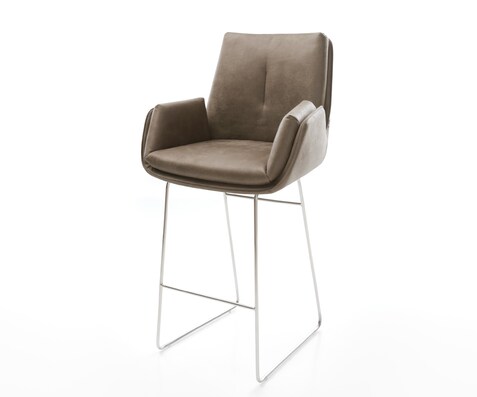 Barstoel Clea-Flex Microvezel Taupe Vintage Sledeonderstel roestvrij staal Zilver