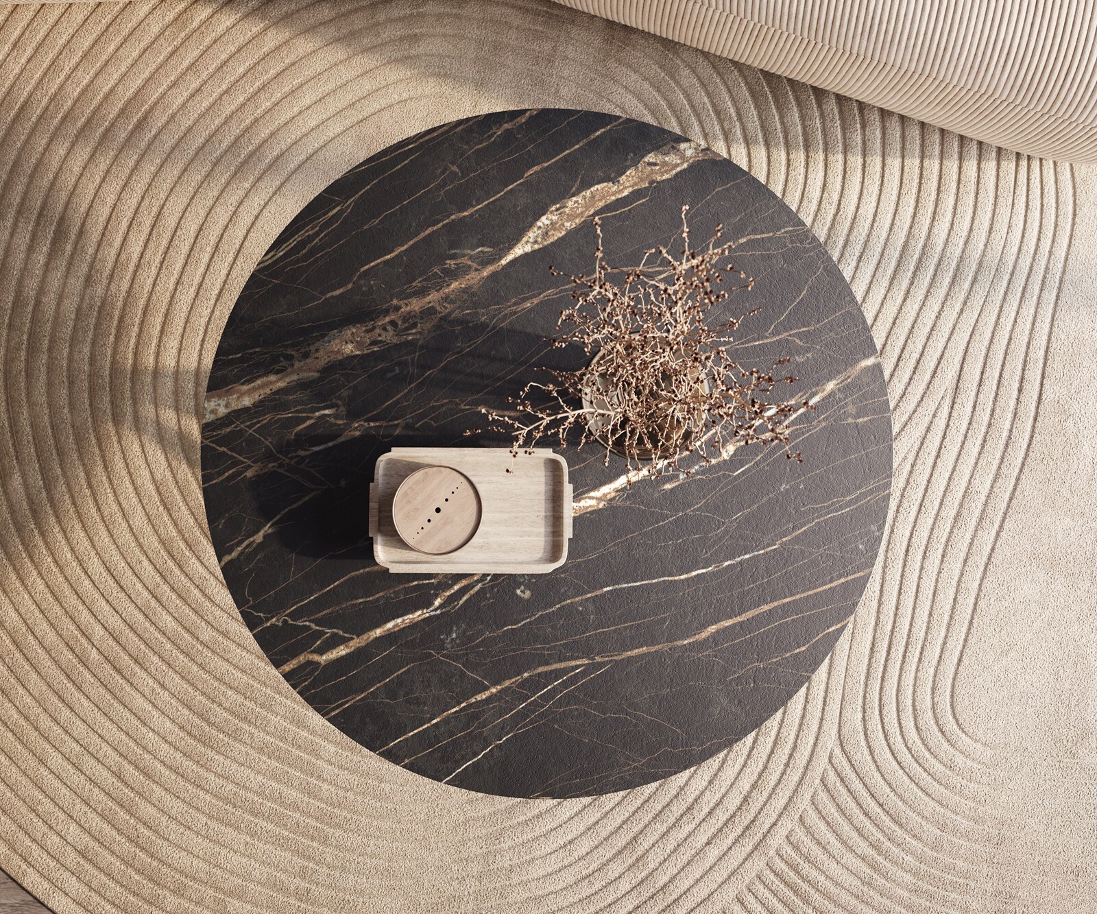 Salontafel Edge rond 100x100 cm keramiek Laminam® Noir Desir bruin Sarity zwart metaal 2