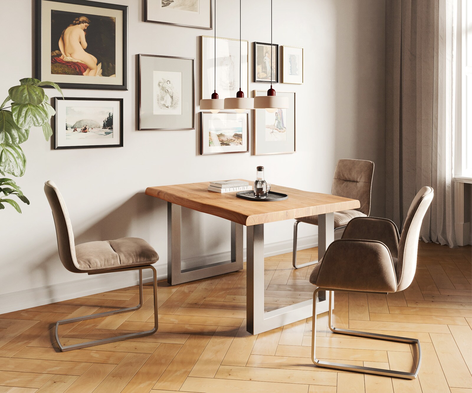 Eettafel Edge 140x90 XL acacia natuur roestvrijstaal breed Live-Edge 5
