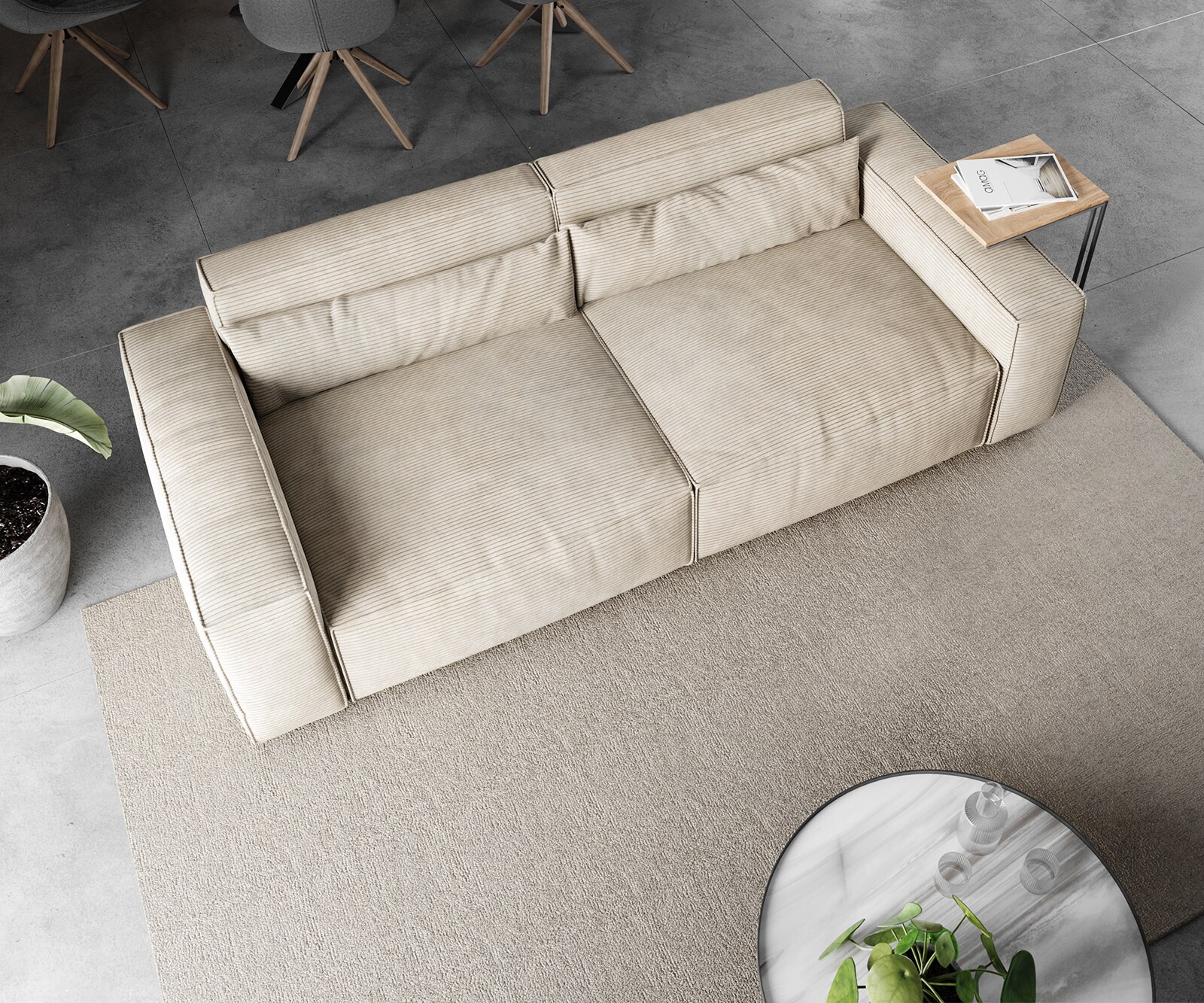 Grote bank Sirpio 230x95 cm koorduroy beige 3