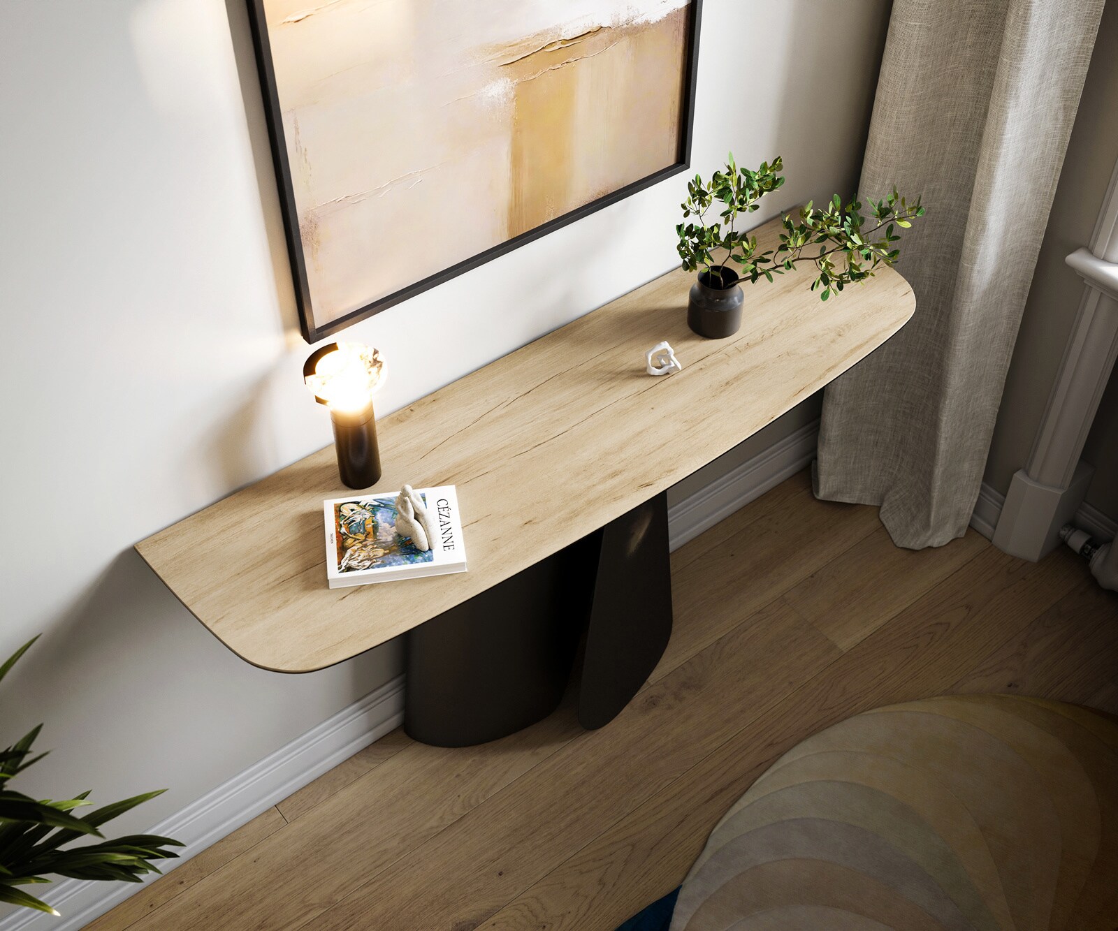 Consoletafel Edge Bootvorm 140x40 cm Keramiek Laminam® Sabbia Eichefarbig Livos Metaal Zwart 2