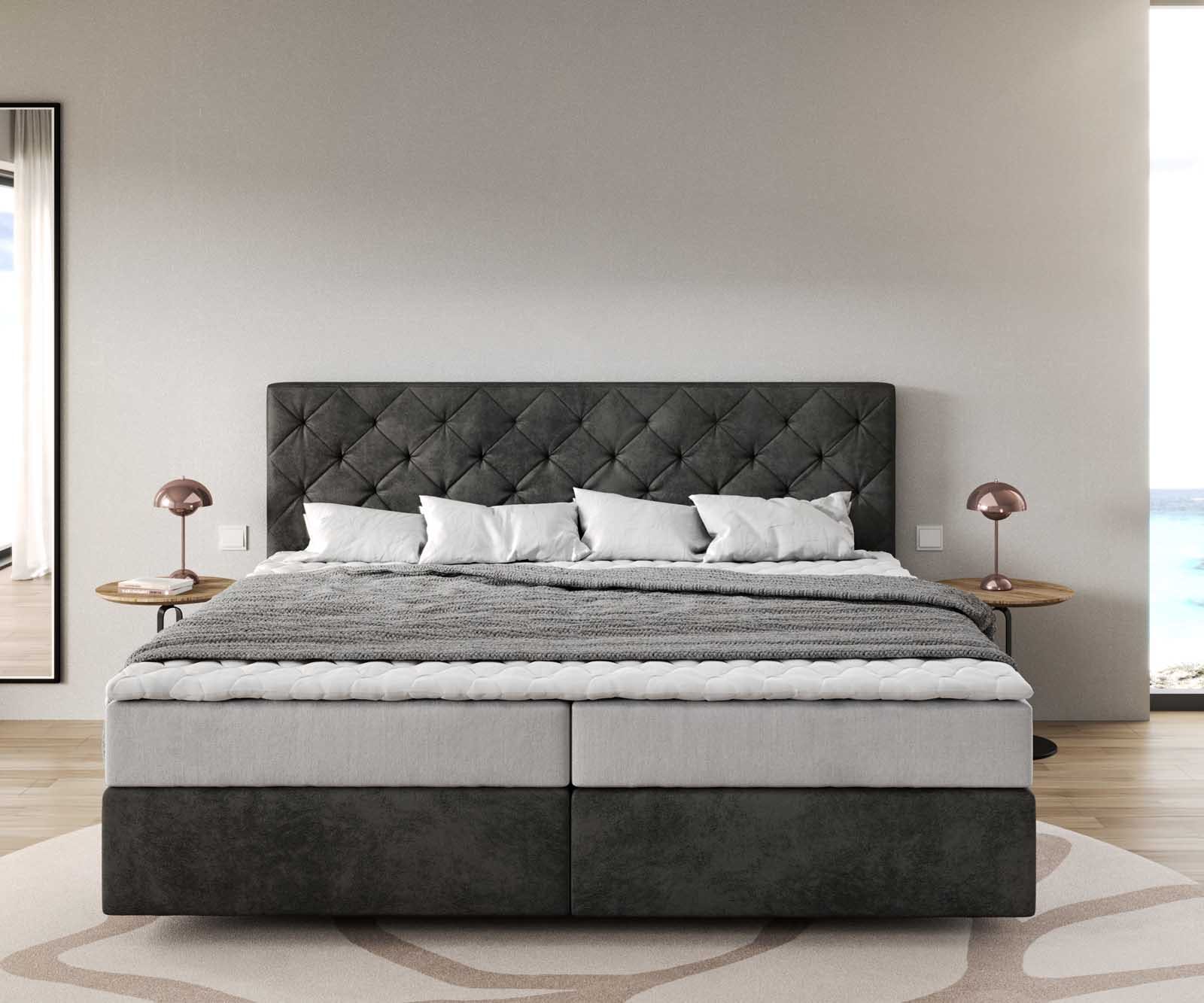 Boxspring bed Dream-Great 200x200cm Microvezel antraciet vintage 200x200 cm met pocketveringmatras en visco-topper 2