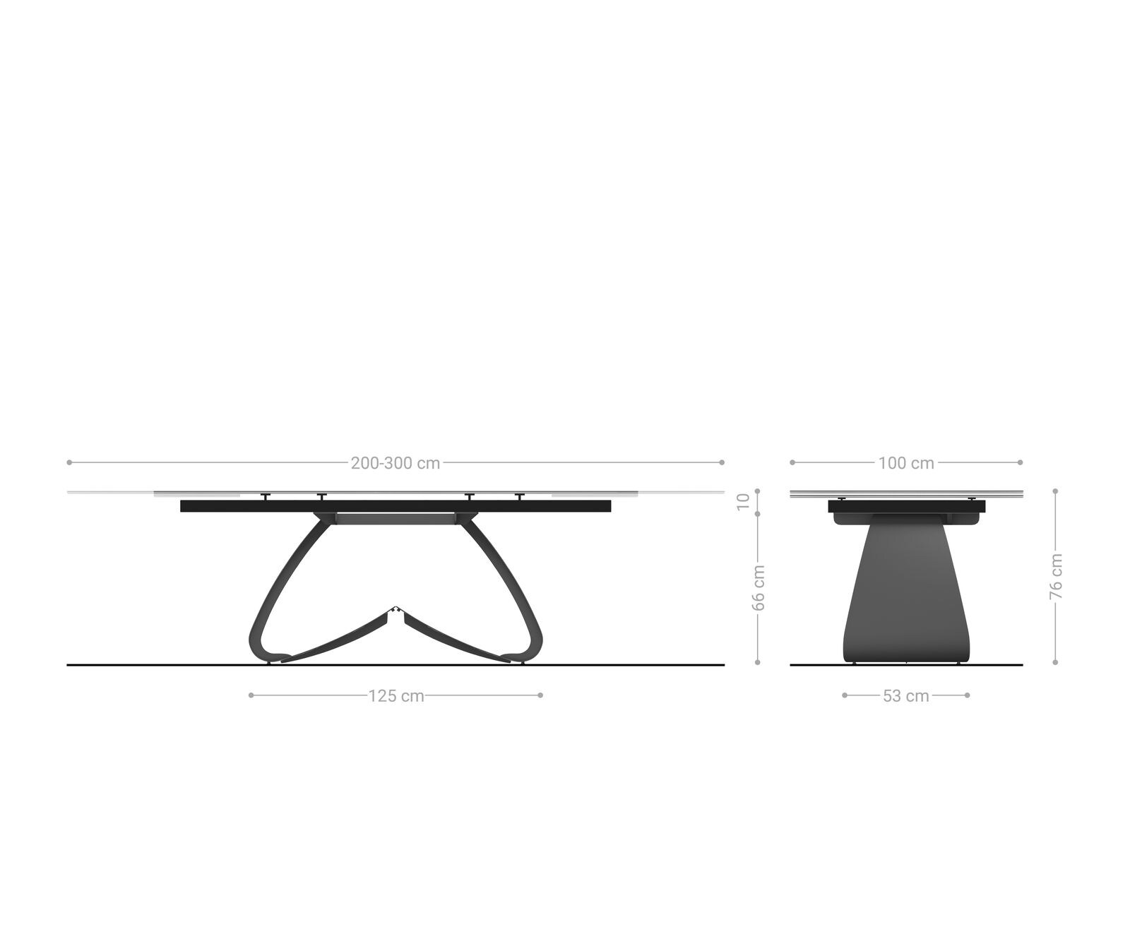 Eetkamertafel Edge 200-300x100 keramiek Minas Melange wit-beige W-frame zwart uitschuifbaar 9