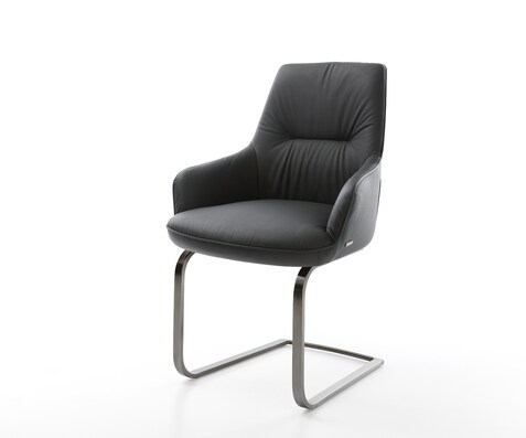 Sledemodel Zelia-Flex met armleuning echt leer zwart sledemodel vlak grafiet pocketveer kern