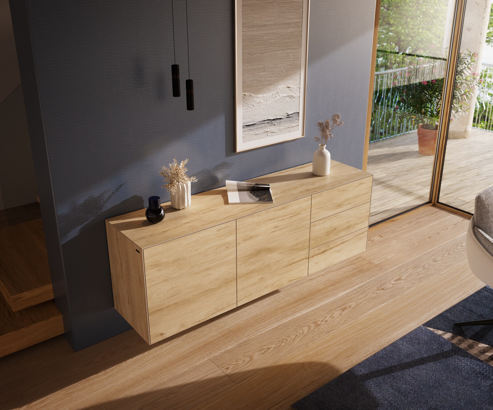 Dressoir Cuor 180 cm Keramiek Laminam® Sabbia Eiken gekleurd 2 Deuren 3 Laden Zwevend 4