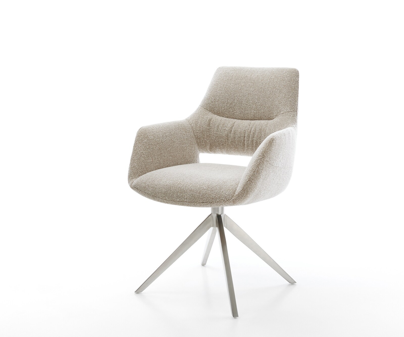 Draaistoel Yago-Flex met armleuning geweven stof beige kruisframe breed roestvrij staal 360° draaibaar rocker-functie pocketveer kern 1