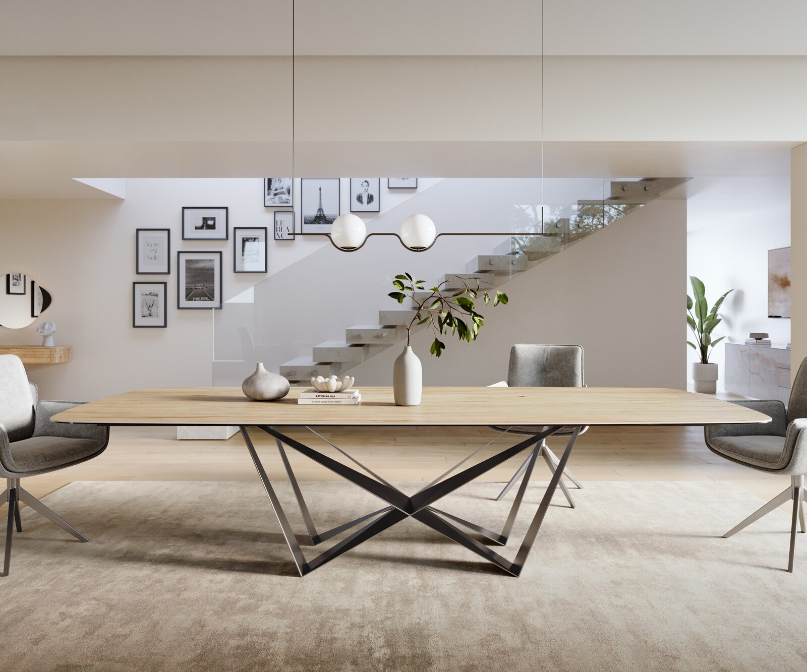 Eettafel Edge Boot 300x120 cm Keramiek Laminam® Sabbia Eichefarbig Spider Flachstahl Roestvrij staal Grafiet 2