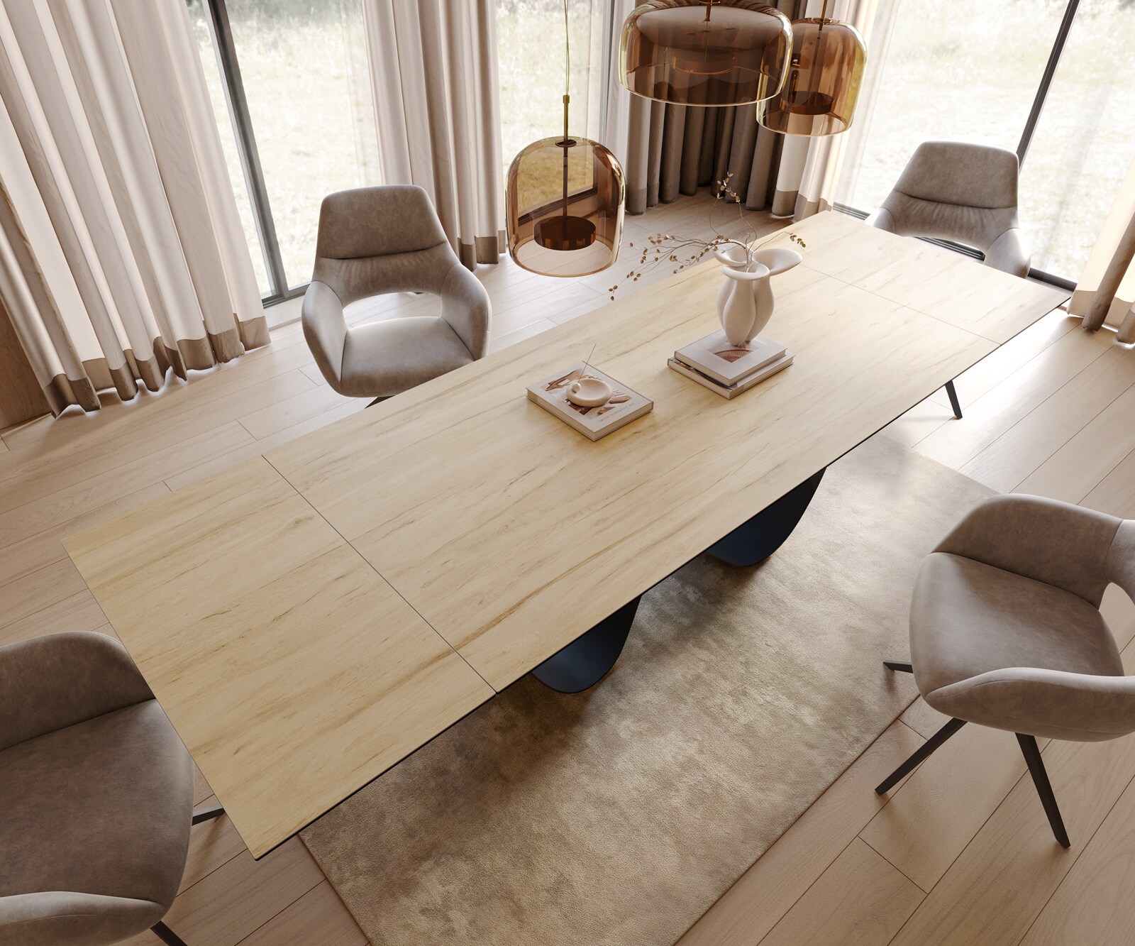 Eetkamertafel Edge 200-300x100 cm Keramiek Laminam® Sabbia eikenkleurig Infinity Metaal Zwart uitschuifbaar 4