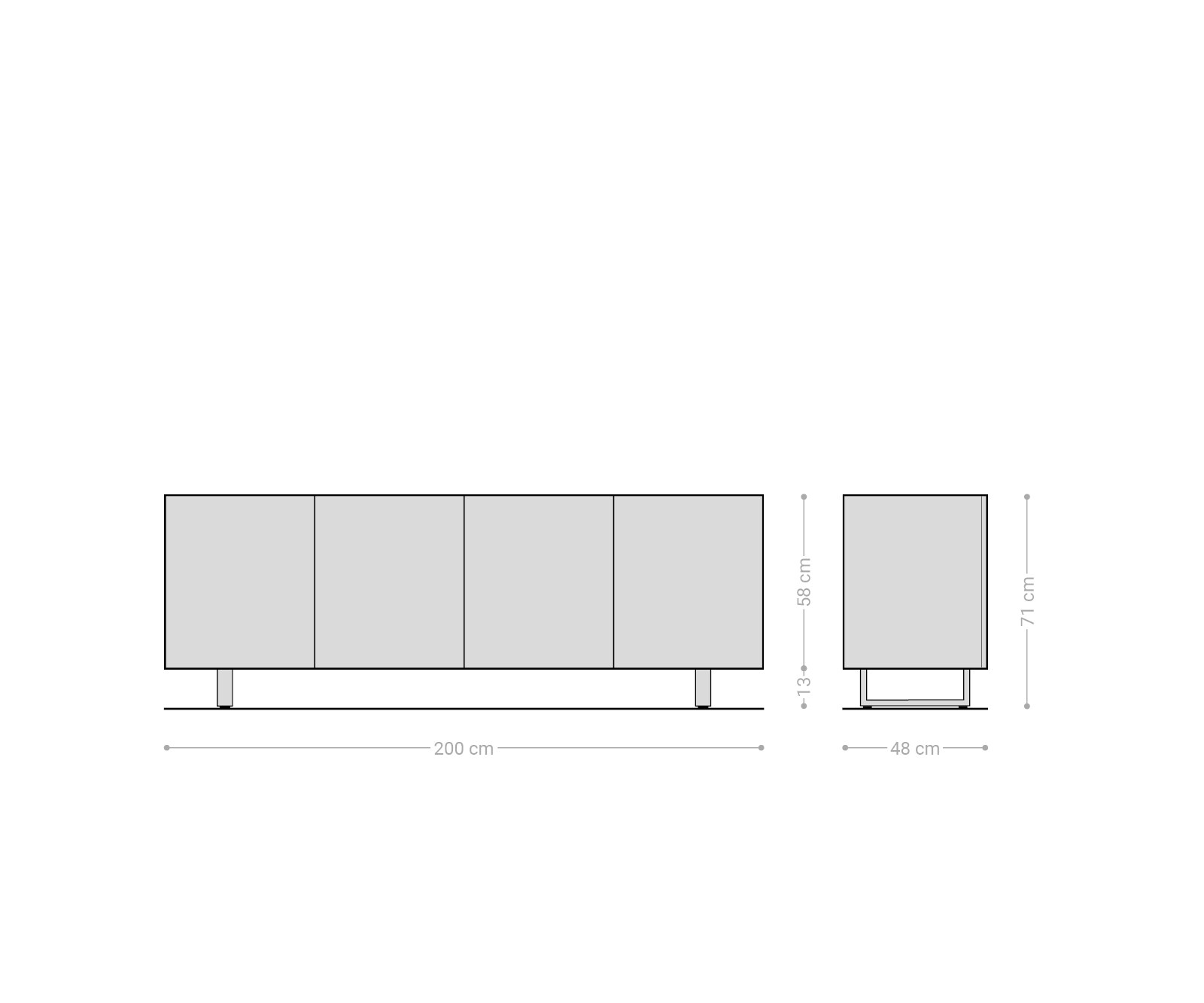 Dressoir Ashara 200 cm essenhout donkerbruin 3D-effect 4 deuren met metalen sledepoten zwart 7
