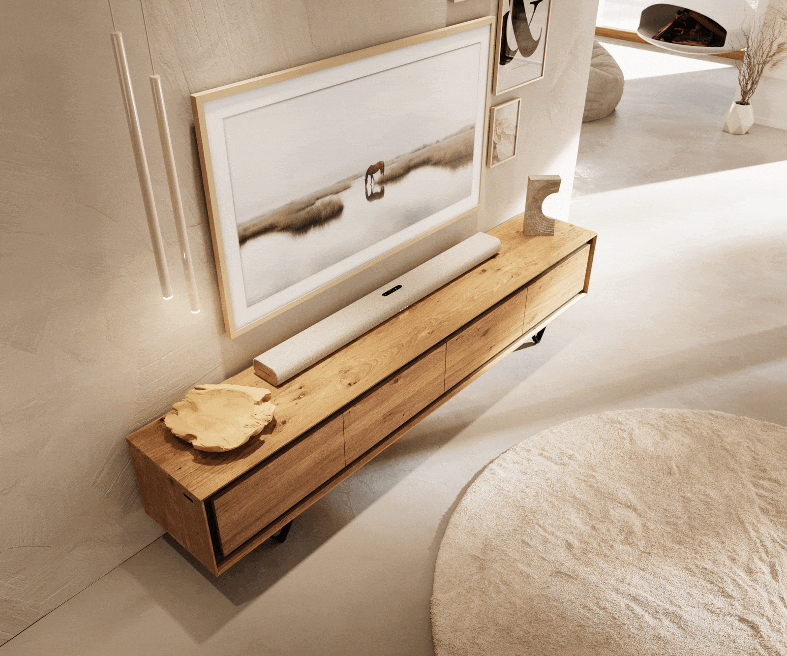 Tv-meubel Stonegrace 200 cm eiken natuur 4 deuren steenfineer V-poot metaal zwart 3 Tv-meubel Stonegrace 200 cm eiken natuur 4 deuren steenfineer V-poot metaal zwart 3