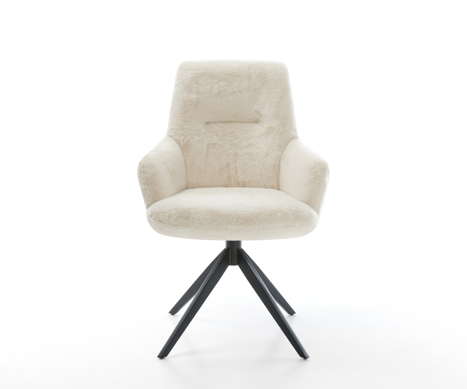 Draaistoel Zelia-Flex met armleuning pluchen crème-wit kruisframe breed zwart 360° draaibaar rocker-functie pocketveer kern 2