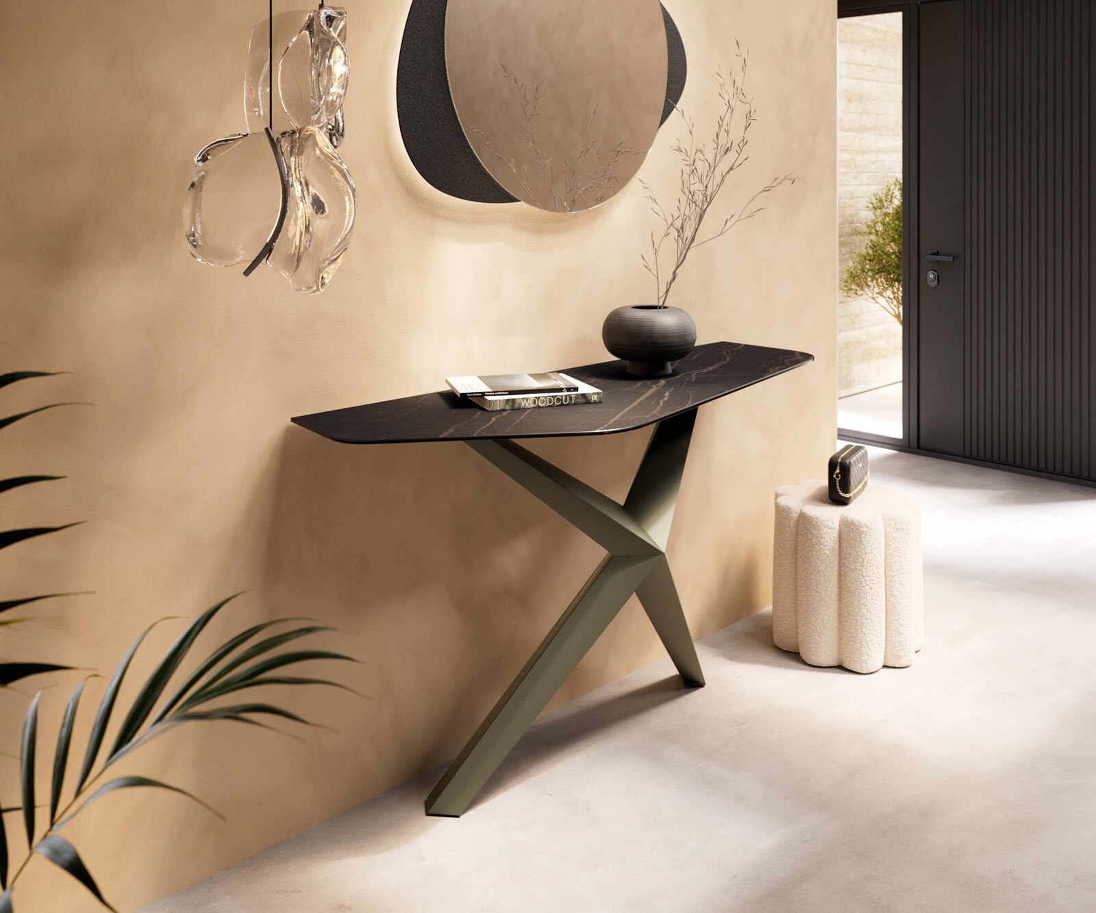 Consoletafel Edge Polygonaal 140x50 cm Keramiek Laminam® Noir Desir Braun Zentharo Metaal Effektfinish Titan 4
