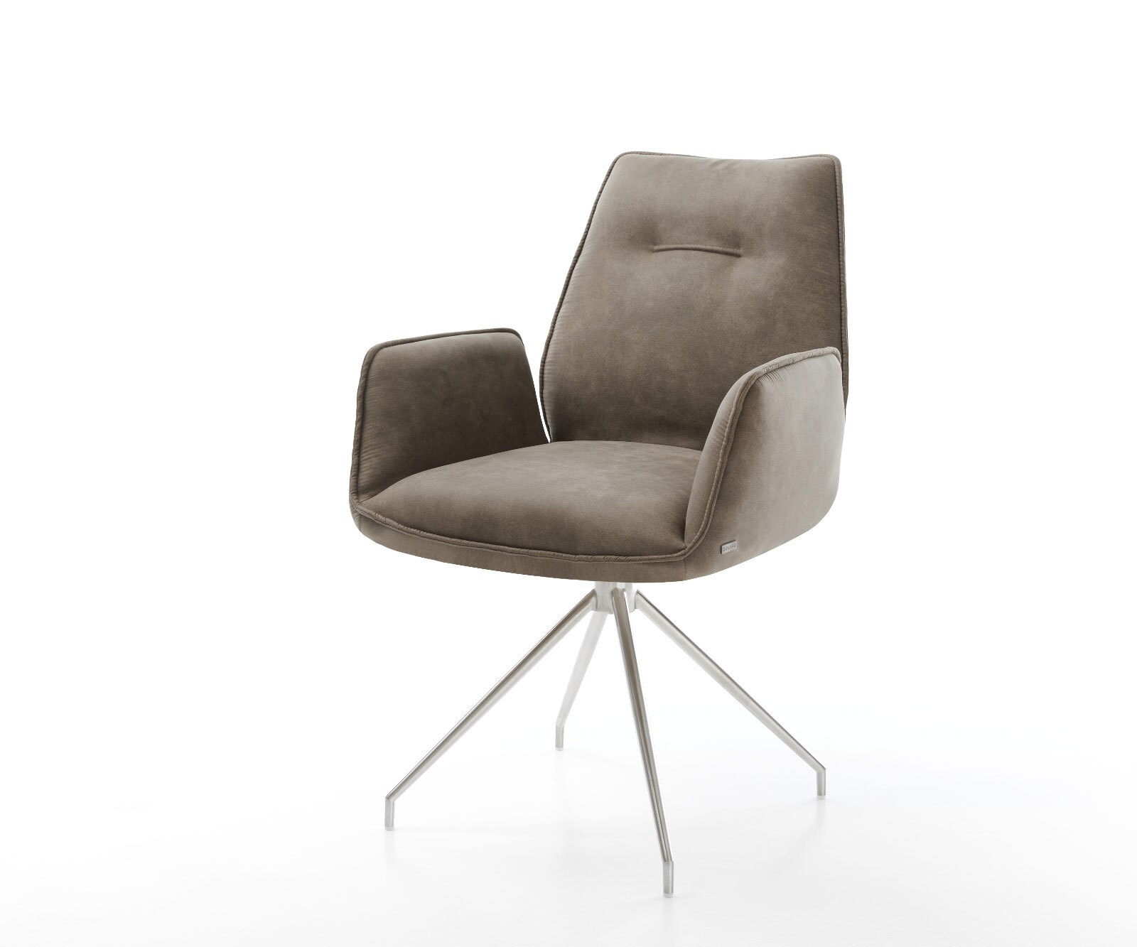 Eetkamerstoel Zoa-Flex microvelours taupe vintage kruisframe conisch roestvrij staal pocketveer kern