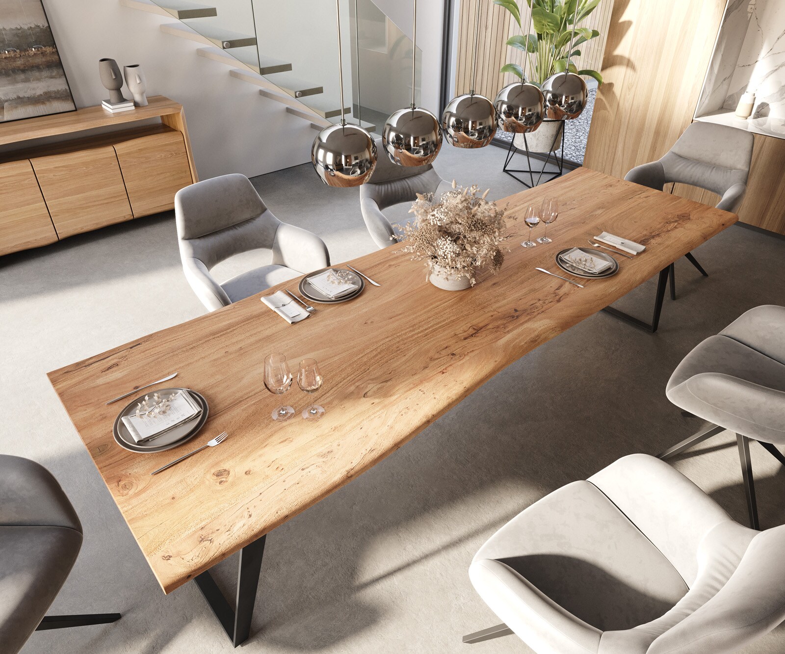 Eettafel Edge 300x100 acacia natuur metaal schuin Live-Edge 5