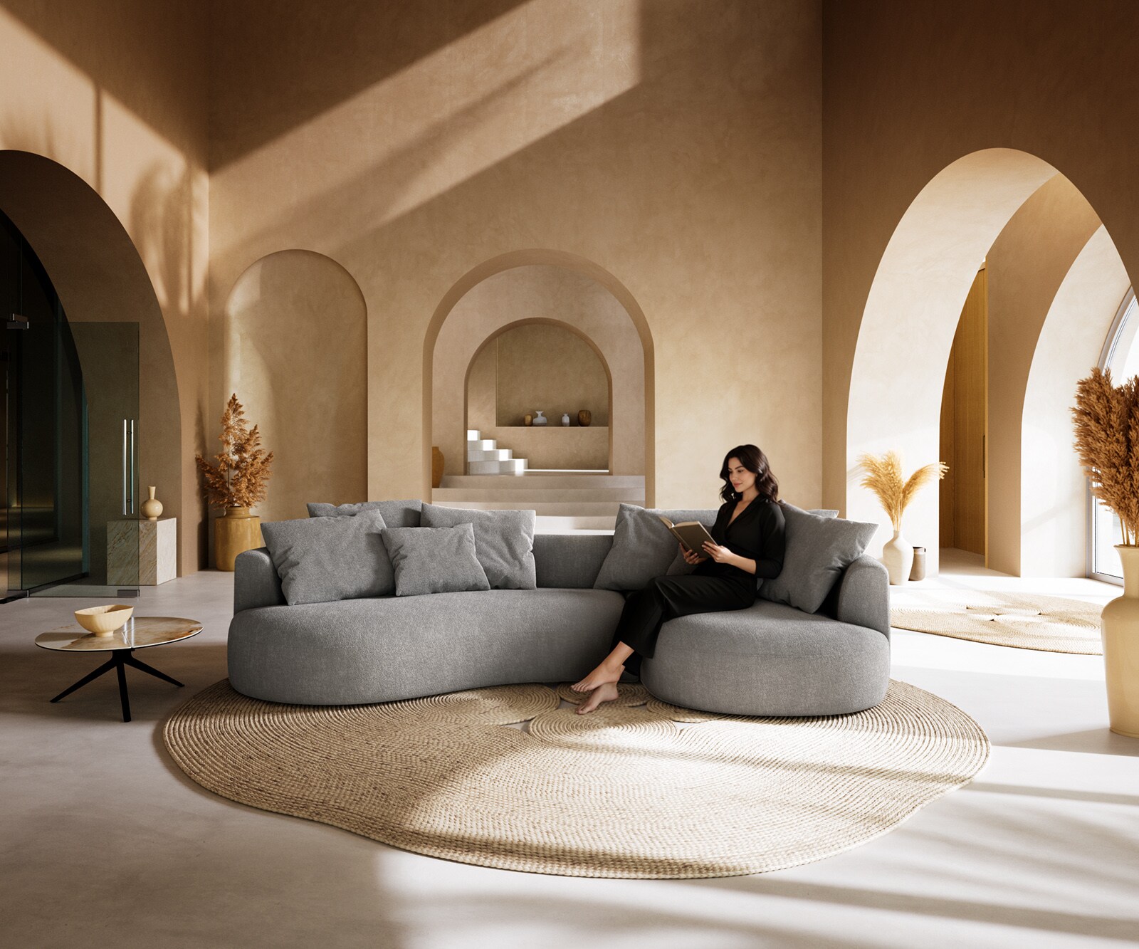 Big-Sofa Edina 330x170 cm structuurstof soft grijs 1