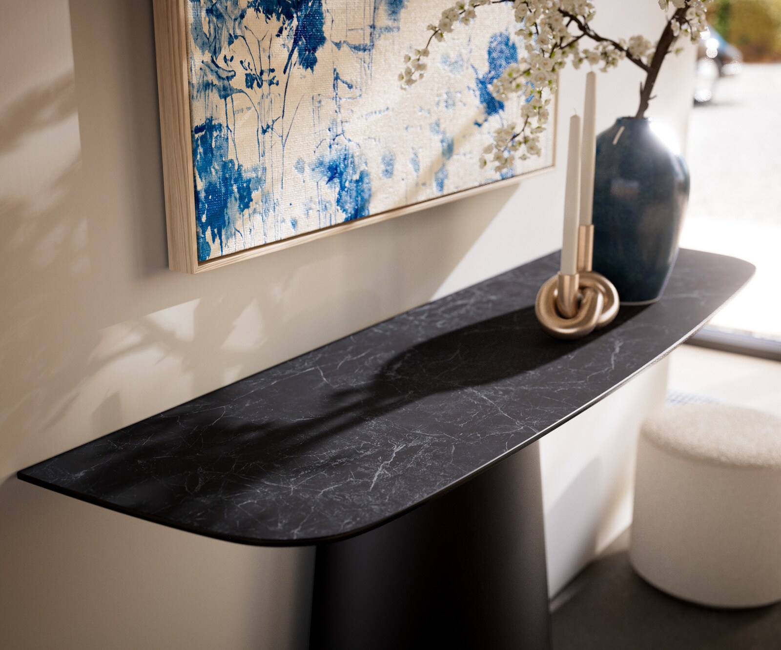 Consoletafel Edge Bootvorm 140x40 cm Keramiek Laminam® Nero Greco Anthrazit Conos Metaal Zwart 2