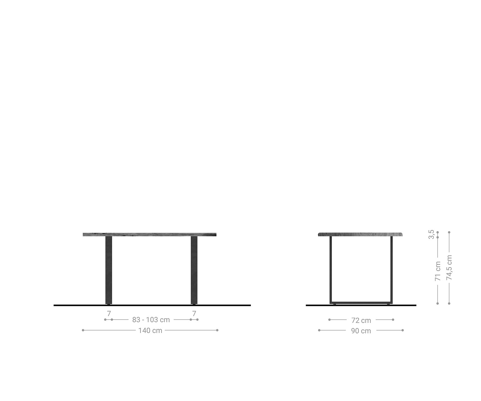 Eettafel Classic-Edge 140x90 acacia natuur metaal zwart 5