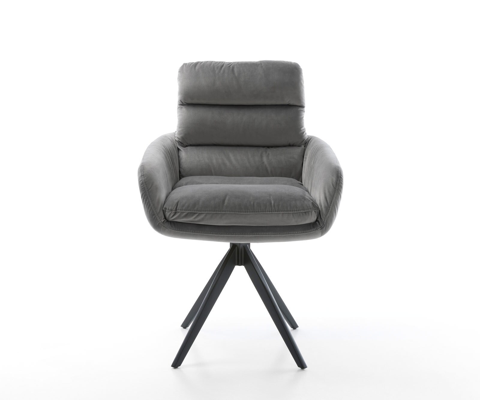 Eetkamerstoel Abelia-Flex met armleuning fluweel grijs kruisframe hoekig zwart 2