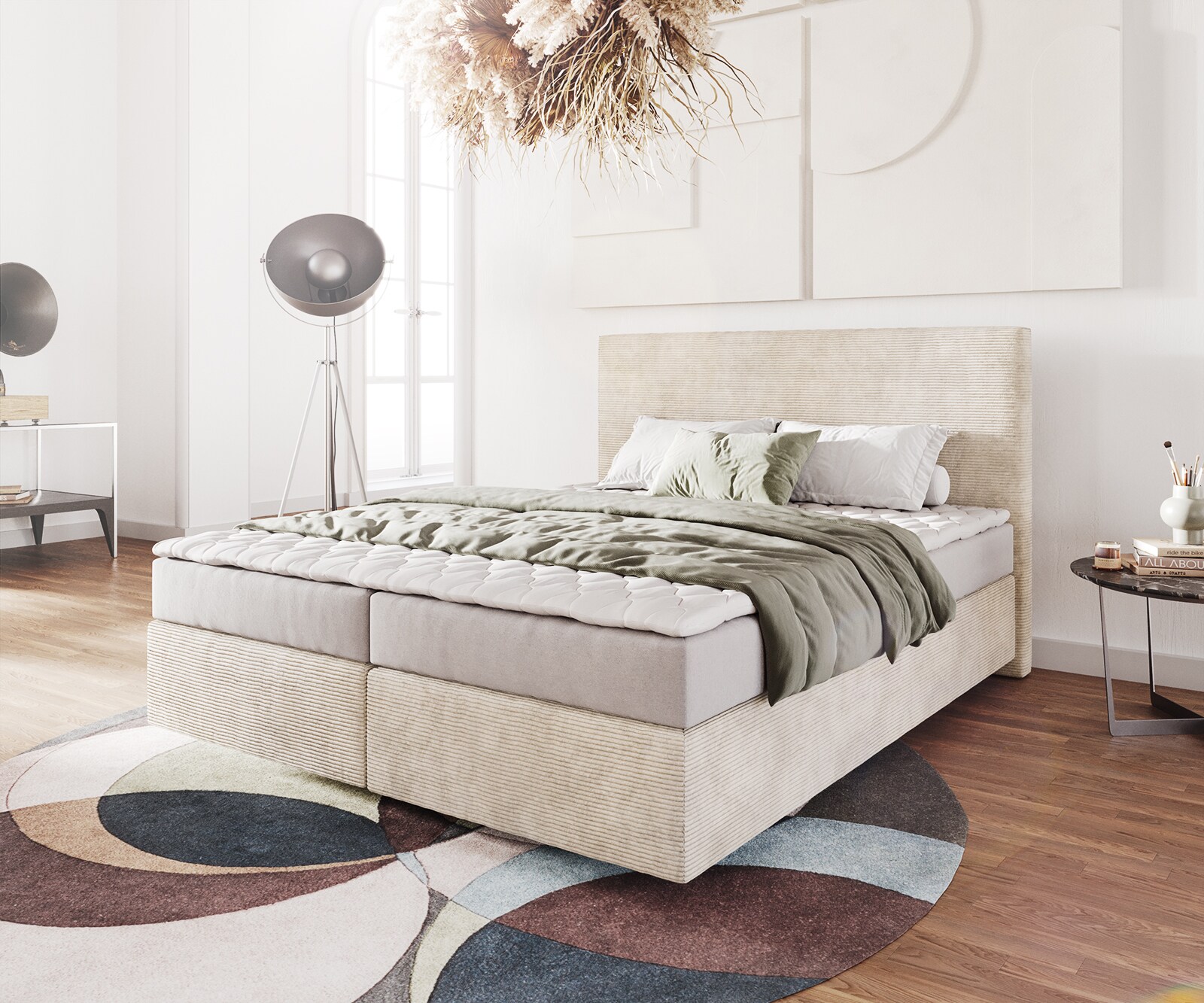 Boxspringbed Dream-Well 160x200 cm Cord Beige met Matras en Topper