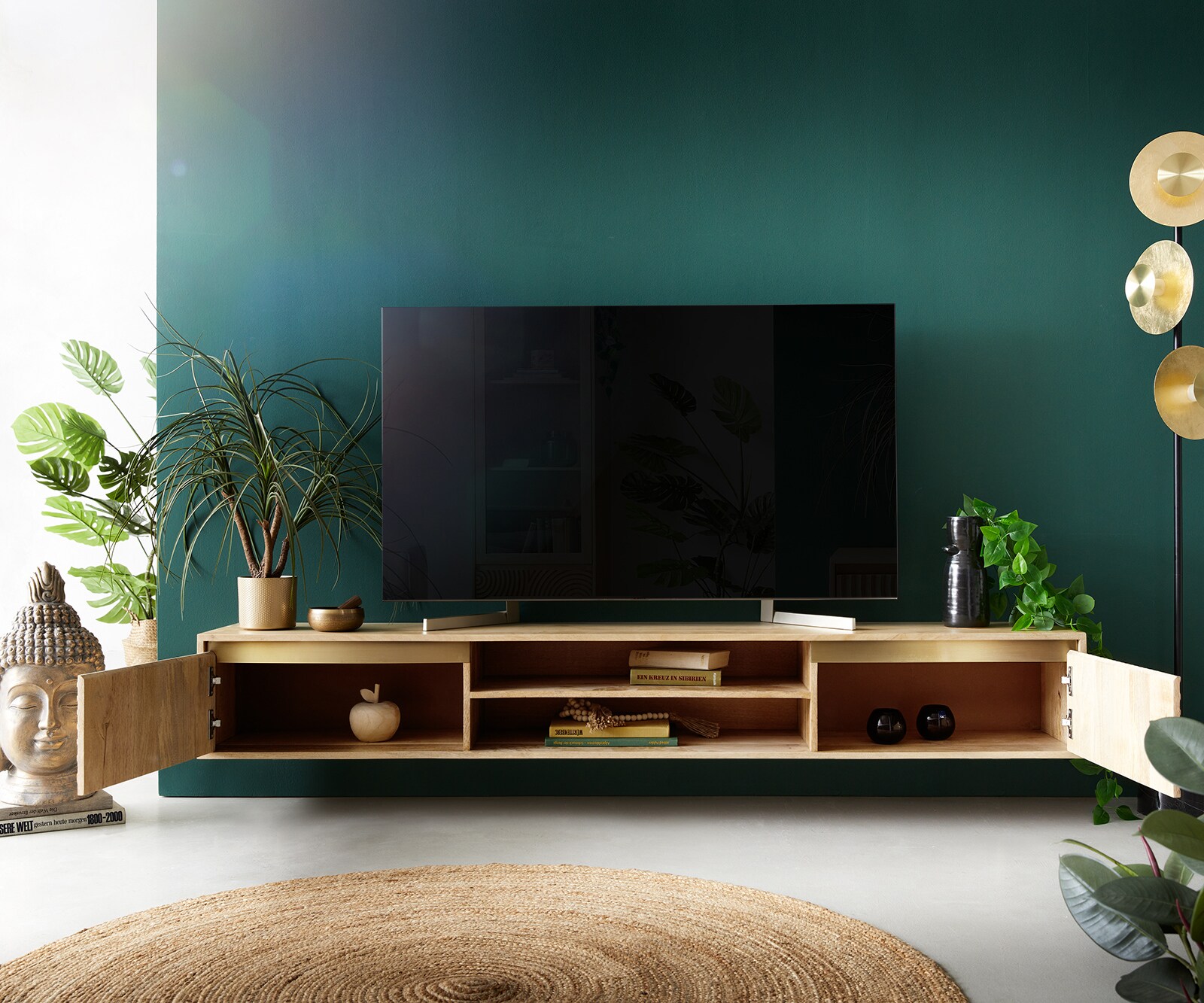 TV-meubel Budaya 200 cm mango natuur 2 deuren zwevend 3