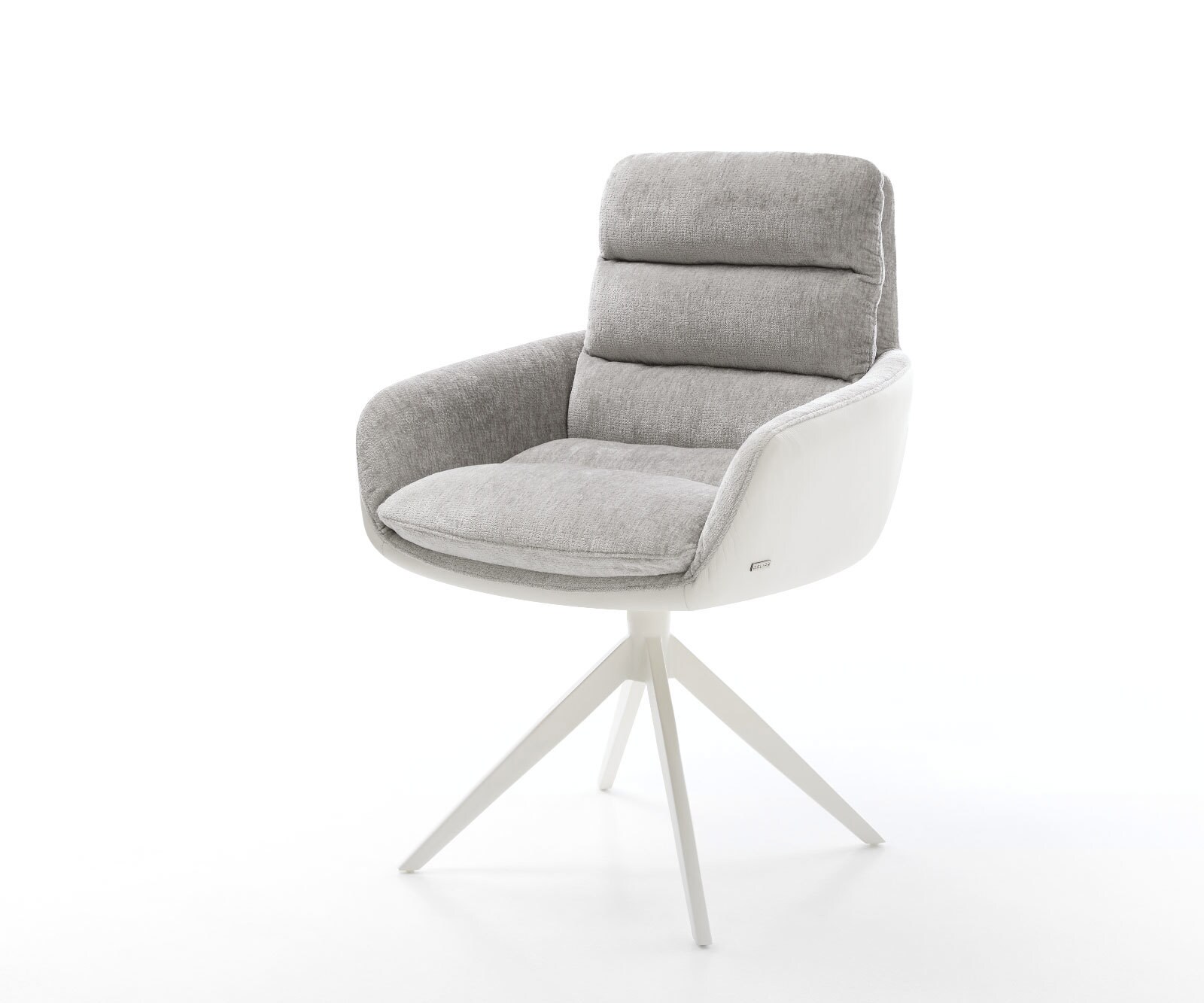 Draaistoel Abelia-Flex met armleuning materiaalmix echt leer wit-zilver grijs kruisframe breed wit 360° draaibaar rocker-functie