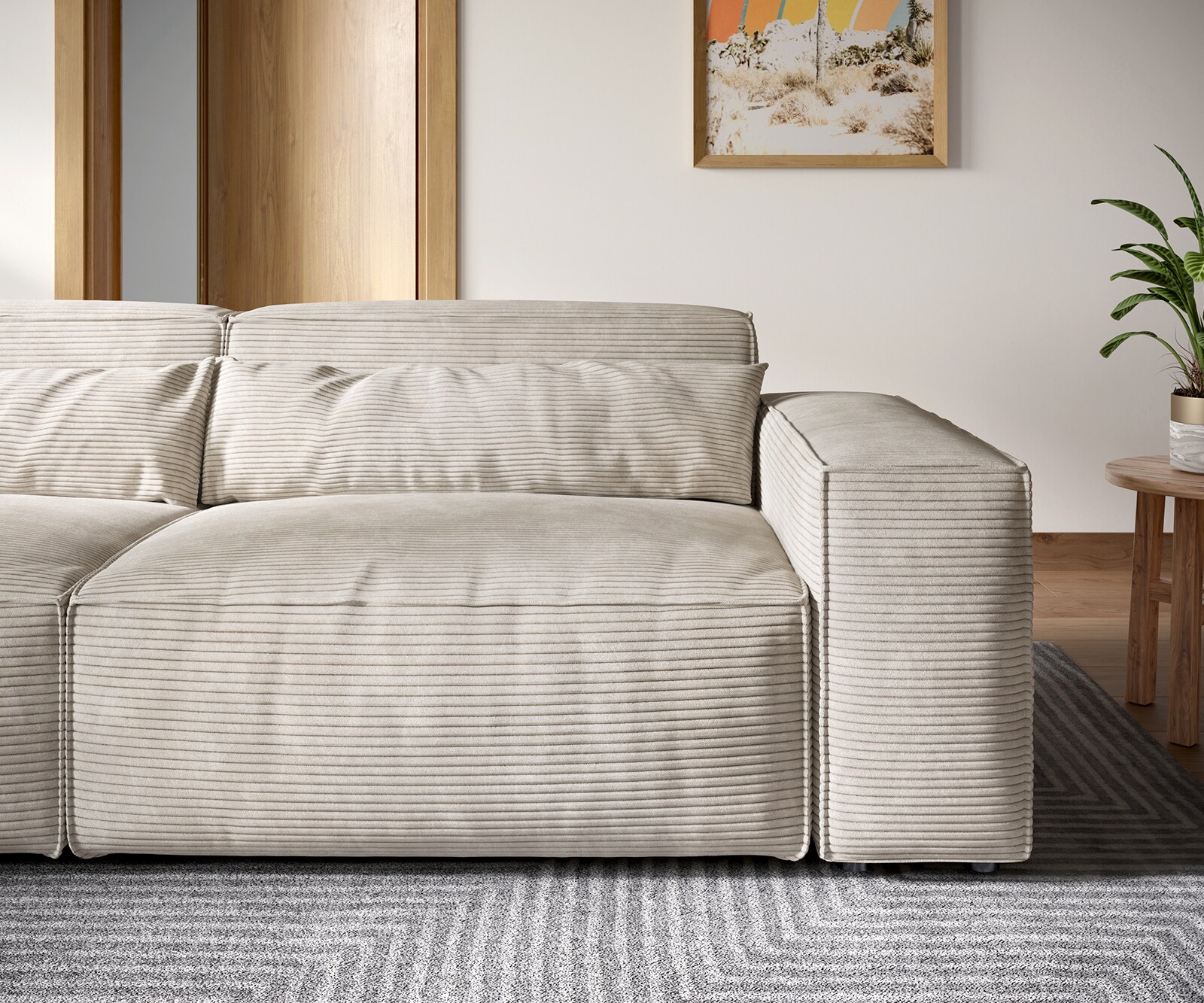 Grote bank Sirpio XL 270x130 cm koorduroy beige met kruk 4 Grote bank Sirpio XL 270x130 cm koorduroy beige met kruk 4