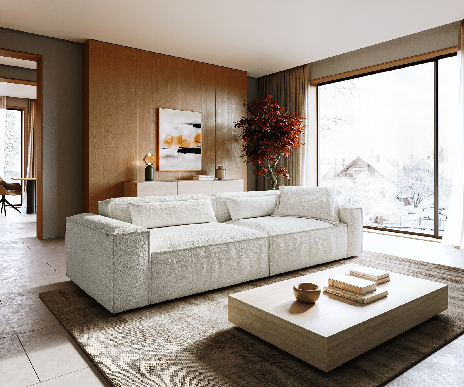 Bigsofa Freestyle 280x110 cm Bouclé Crème-wit kedernaad 1