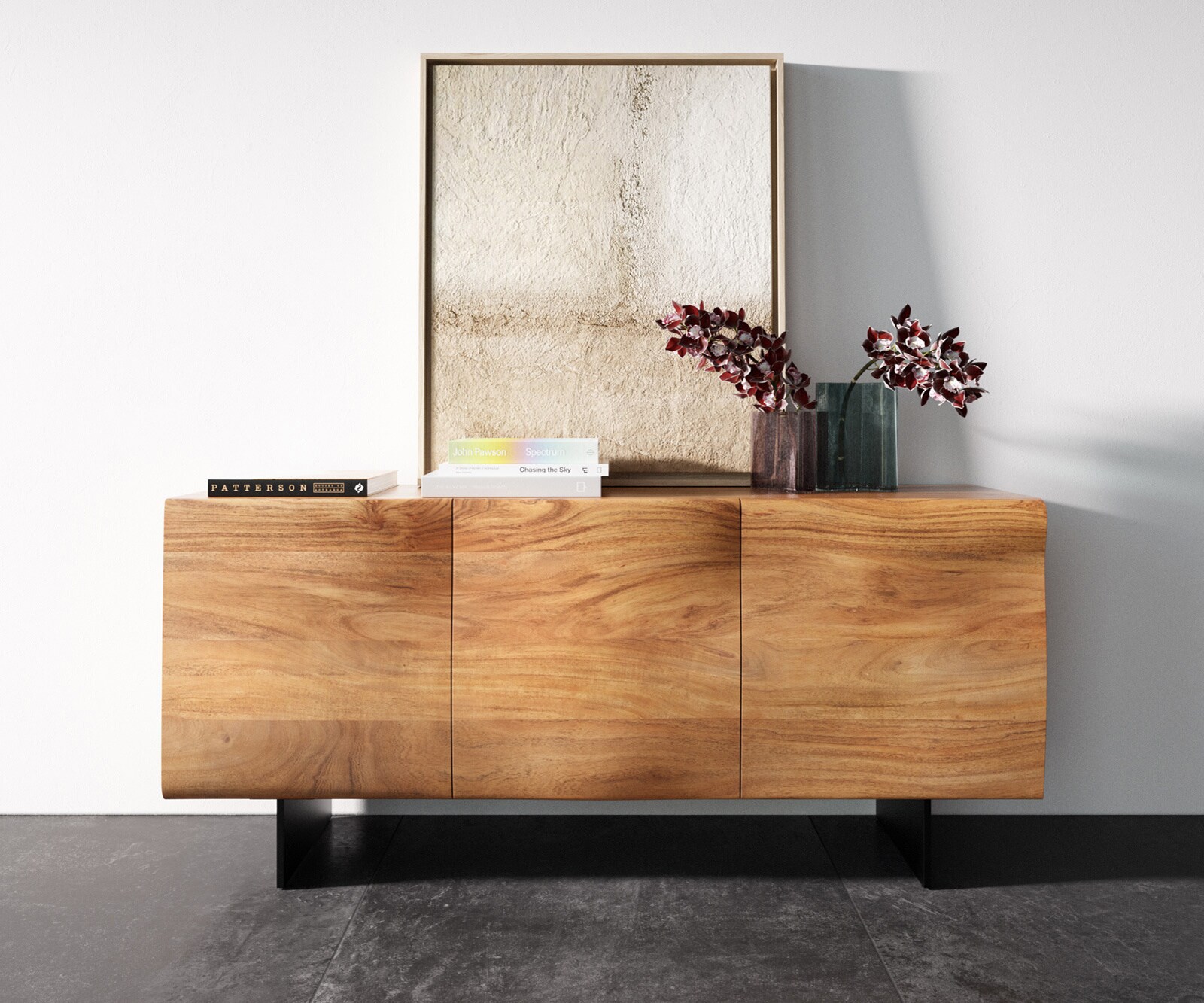 Dressoir New Live-Edge 145 cm acacia natuur 3 deuren poot zweefoptiek metaal zwart 3