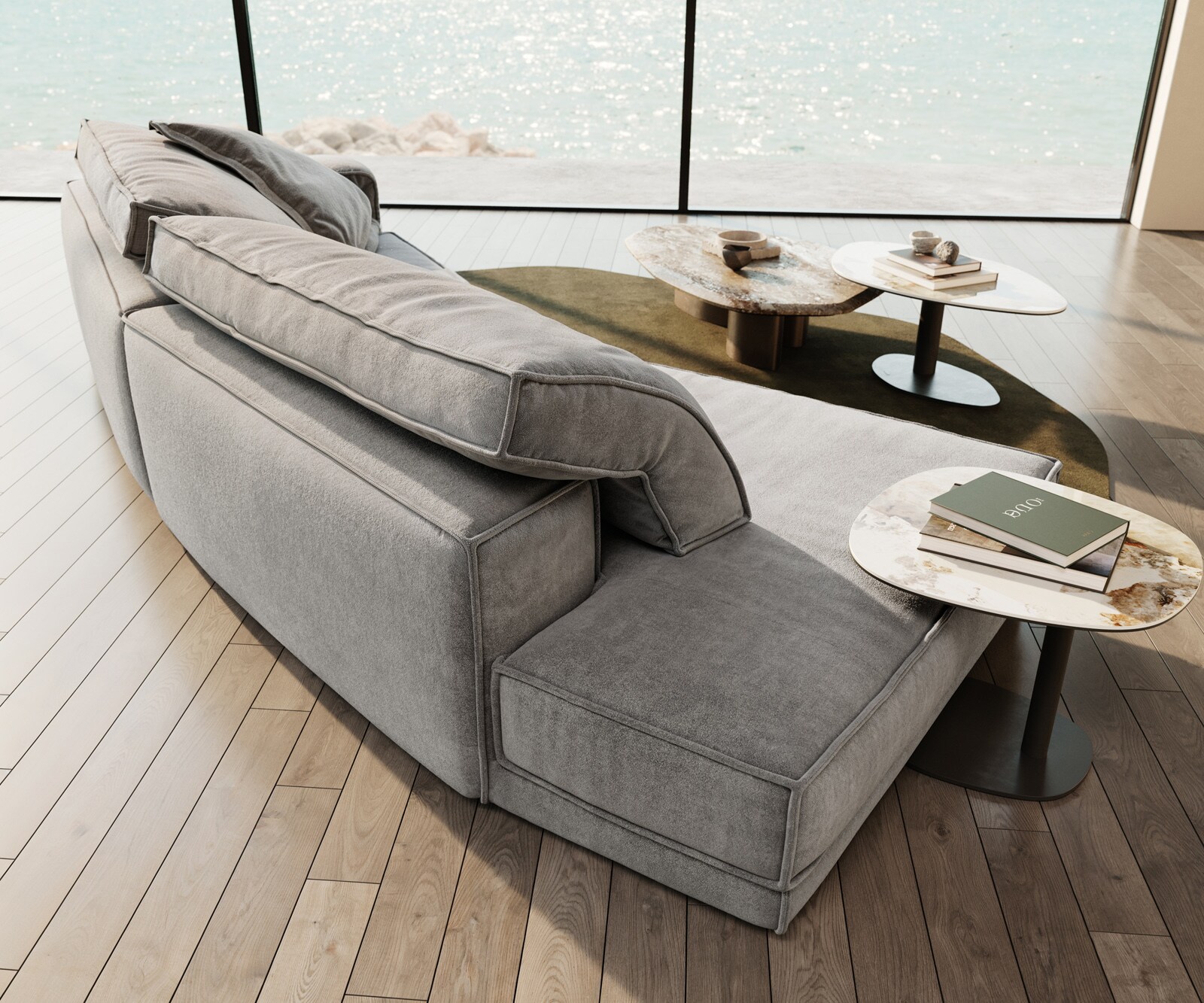 Big sofa Snoosh 400x150 cm vlakgeweven grijs Recamiere links 3 Big sofa Snoosh 400x150 cm vlakgeweven grijs Recamiere links 3