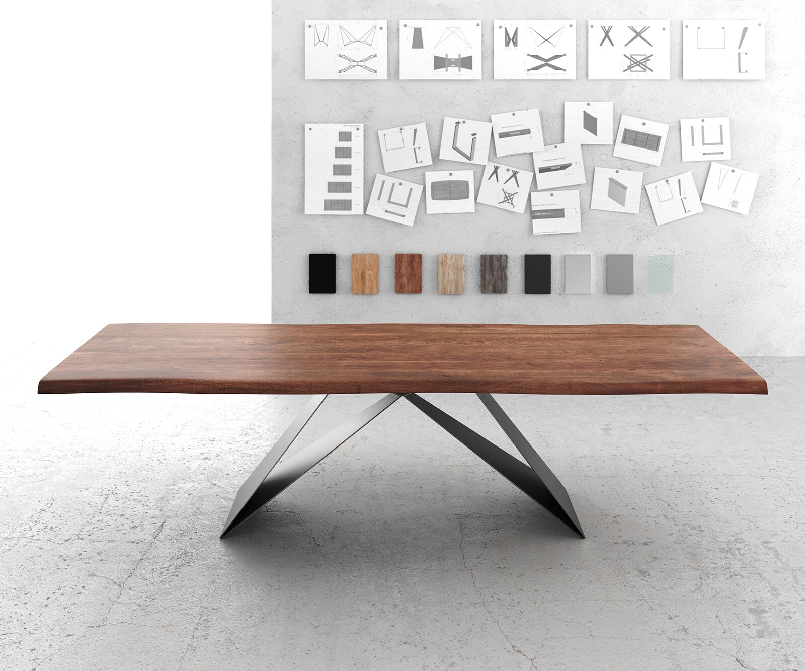 Eetkamertafel Edge 300x100 XL acacia bruin V-frame vlak staal zwart live edge 1
