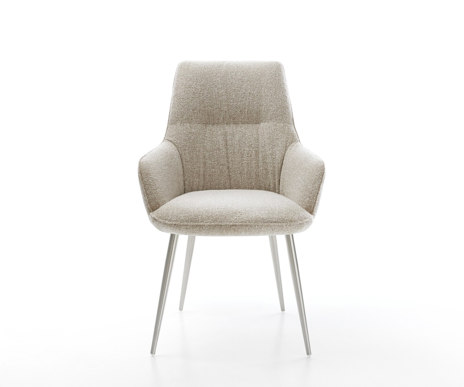 Eetkamerstoel Zelia-Flex met armleuning geweven stof beige 4-poot conisch roestvrij staal pocketveer kern 2