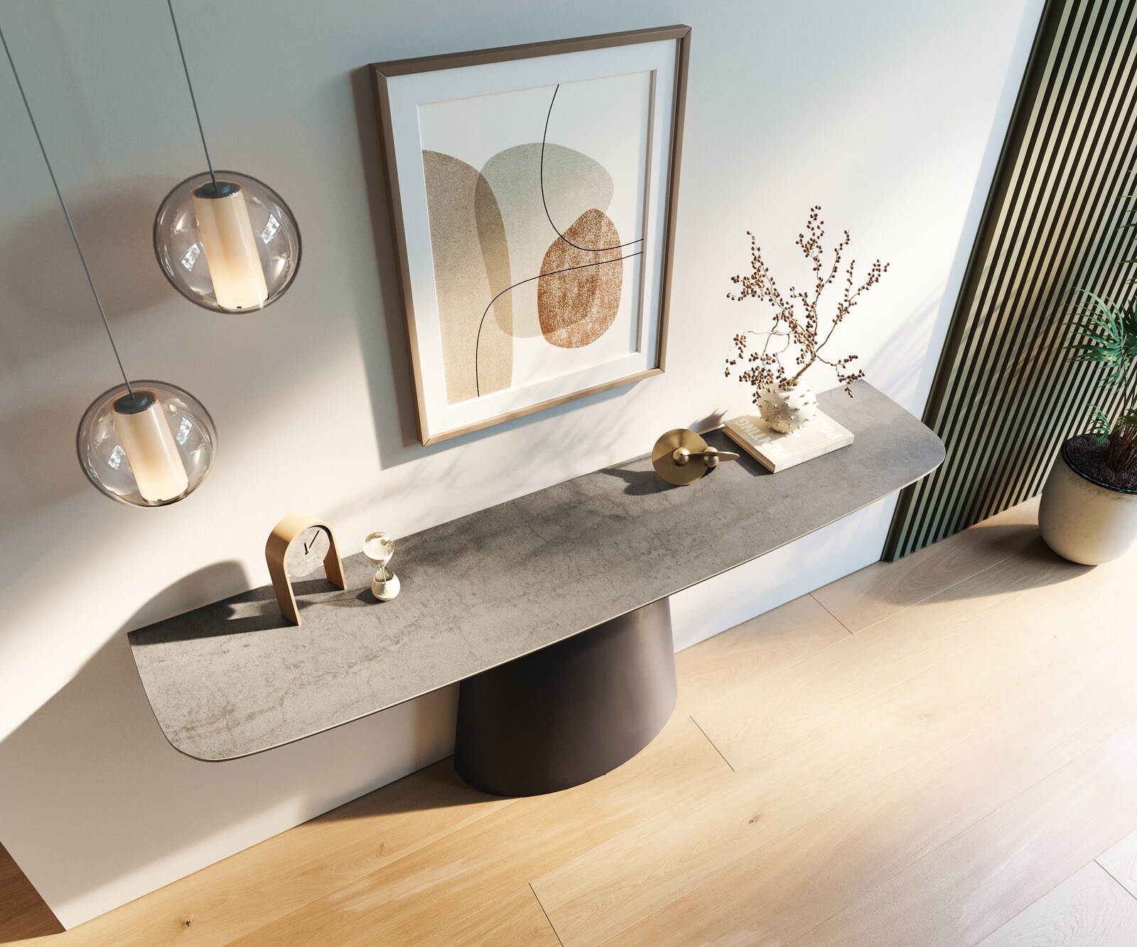 Consoletafel Edge Bootvorm 180x40 cm Keramiek Betongrijs Conos Metaal Zwart 4