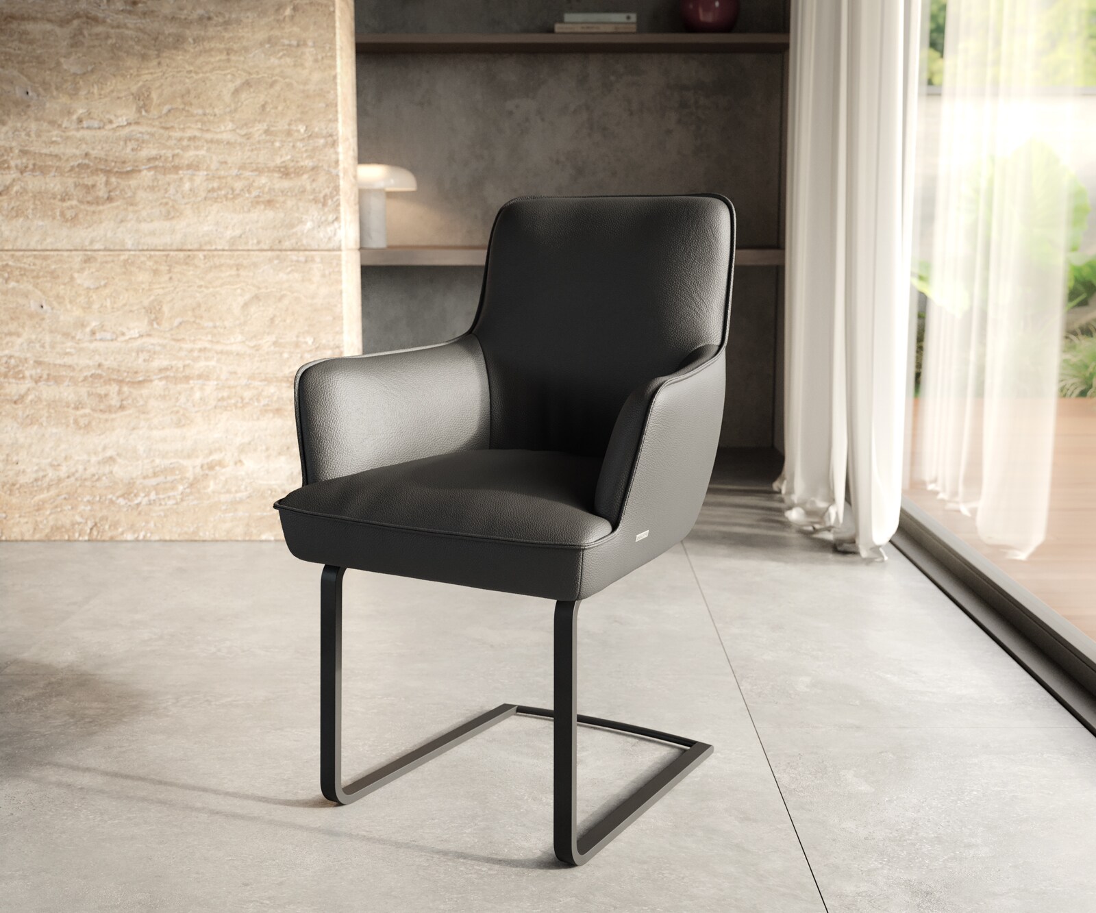 Sledemodel Heira-Flex met armleuning echt leer zwart sledemodel vlak zwart pocketveer kern Sledemodel Heira-Flex met armleuning echt leer zwart sledemodel vlak zwart pocketveer kern