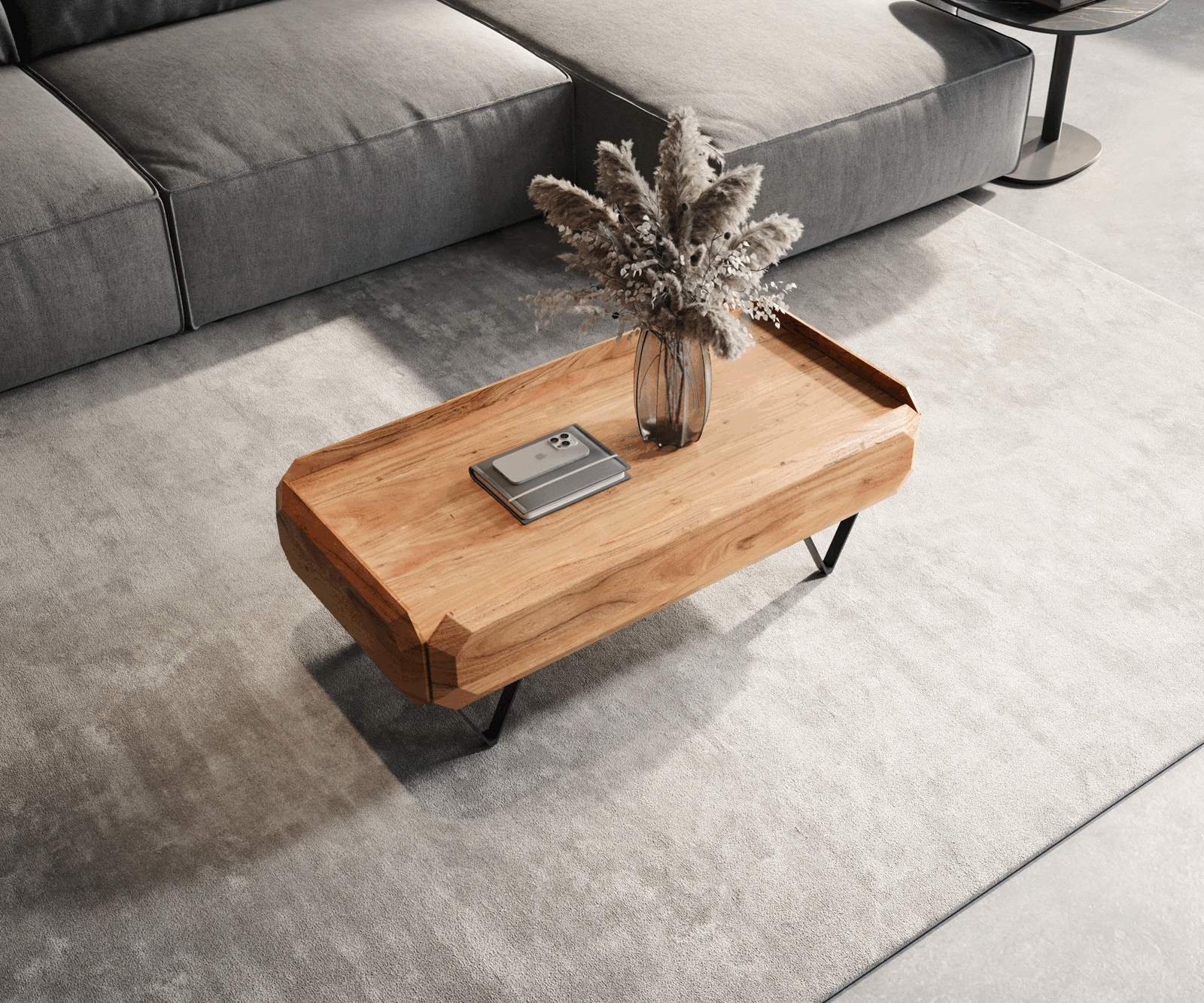 Salontafel Kiano 100x50 cm natuur acacia 2 laden V-poot zwart 3