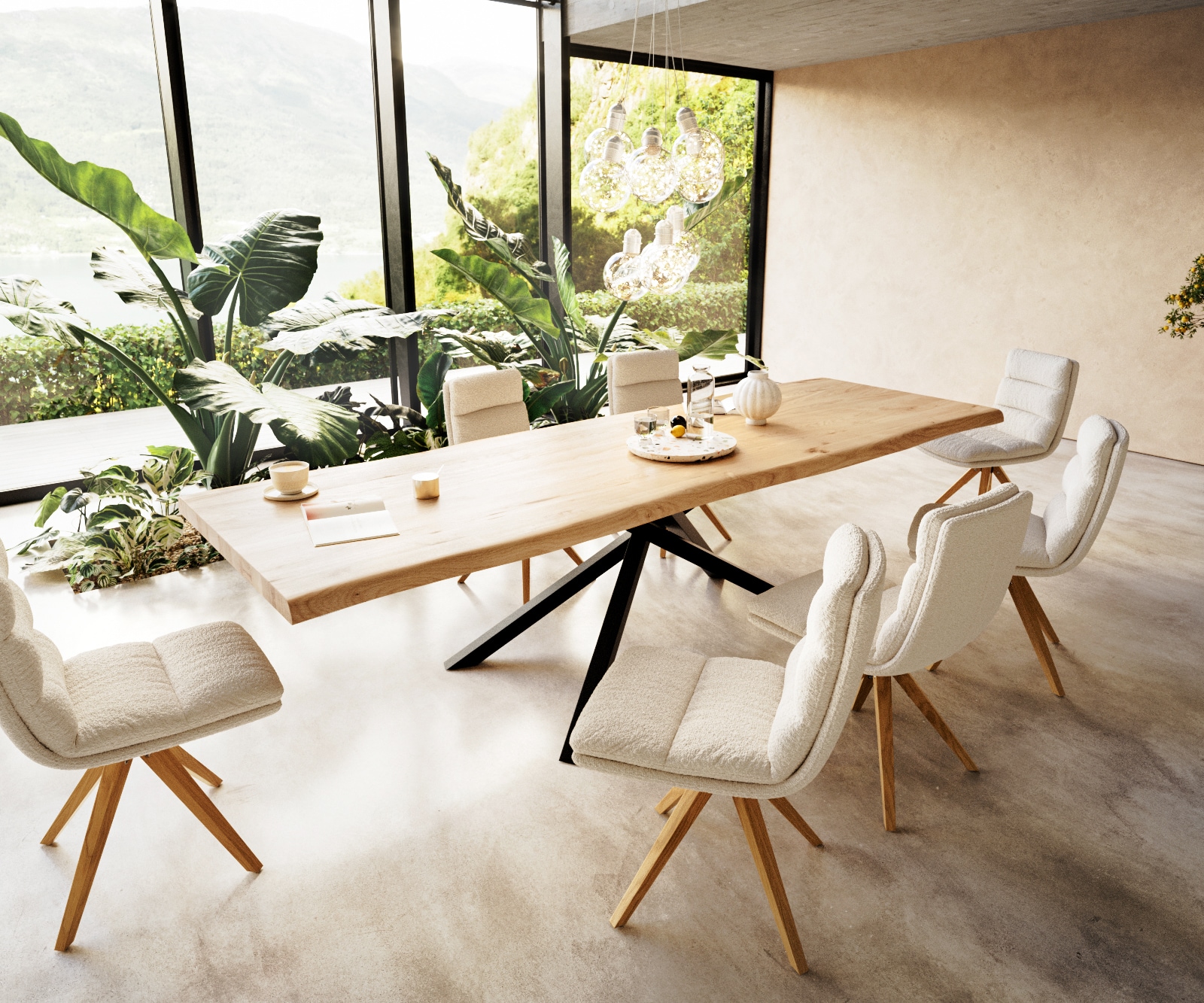 Eettafel Edge 300x100 eiken natuur kruisframe rechthoek zwart  Live-Edge 6