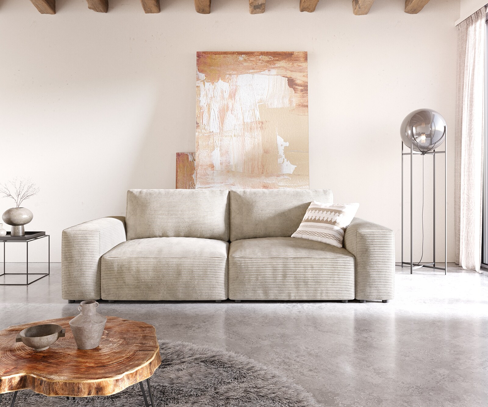 Big-sofa Lanzo 230x95 cm ribcord beige 1