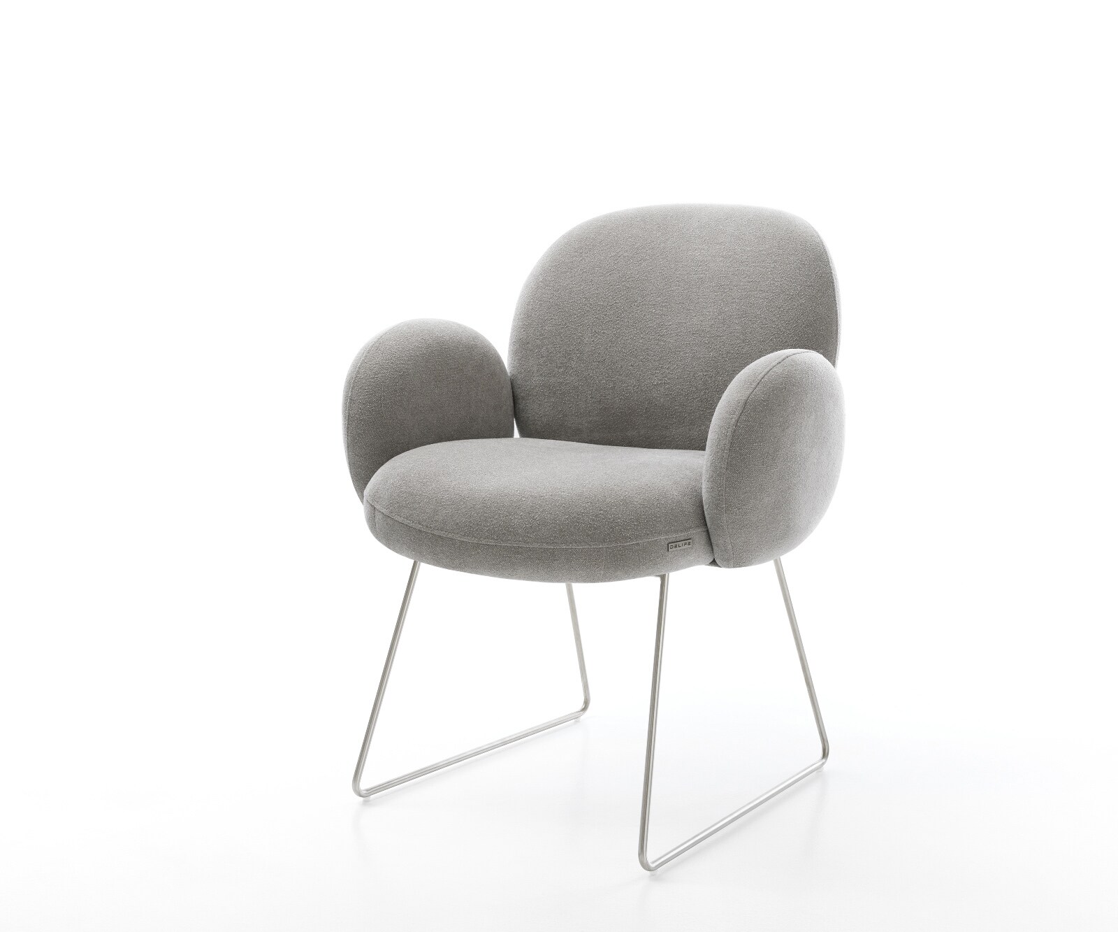 Eetkamerstoel Nube-Flex met armleuning zachte stof met structuur grijs slipframe roestvrij staal pocketveer kern 1