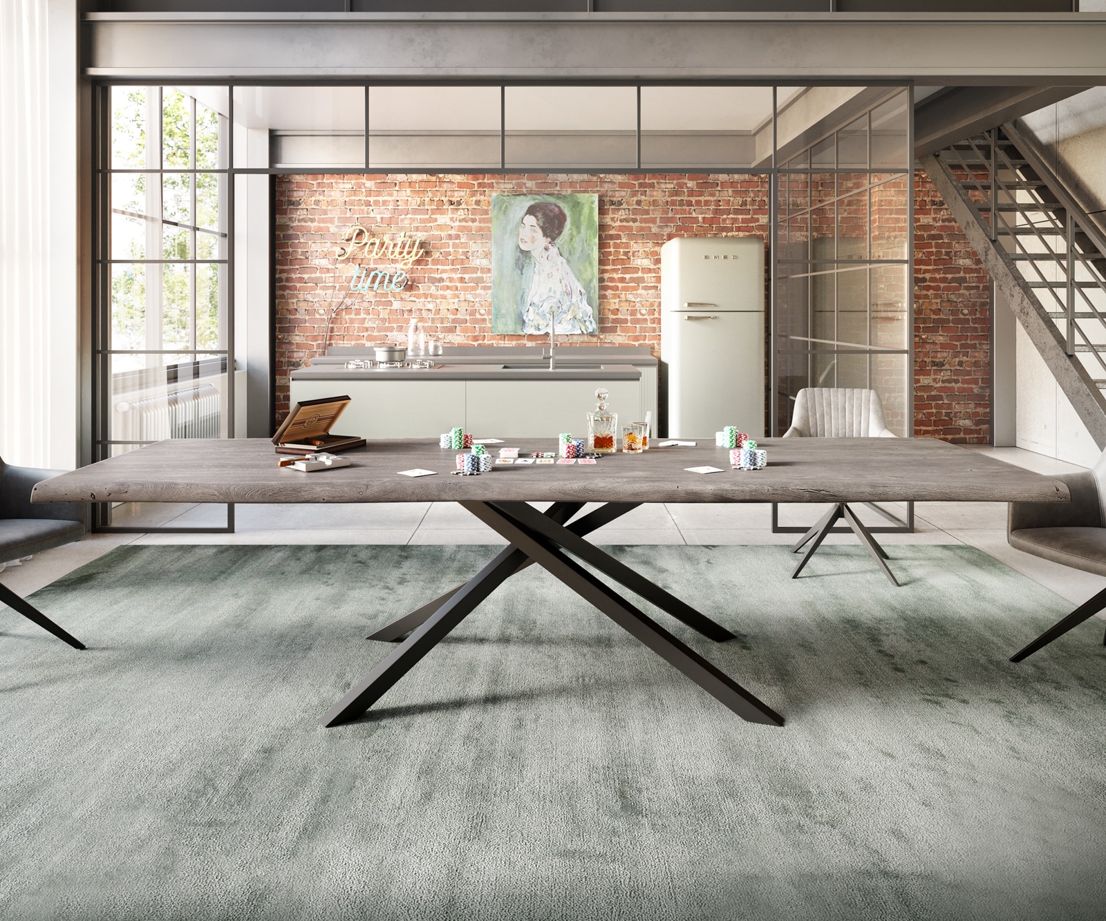 Eettafel Edge 300x100 XL acacia platina  kruisframe rechthoek zwart  Live-Edge 6