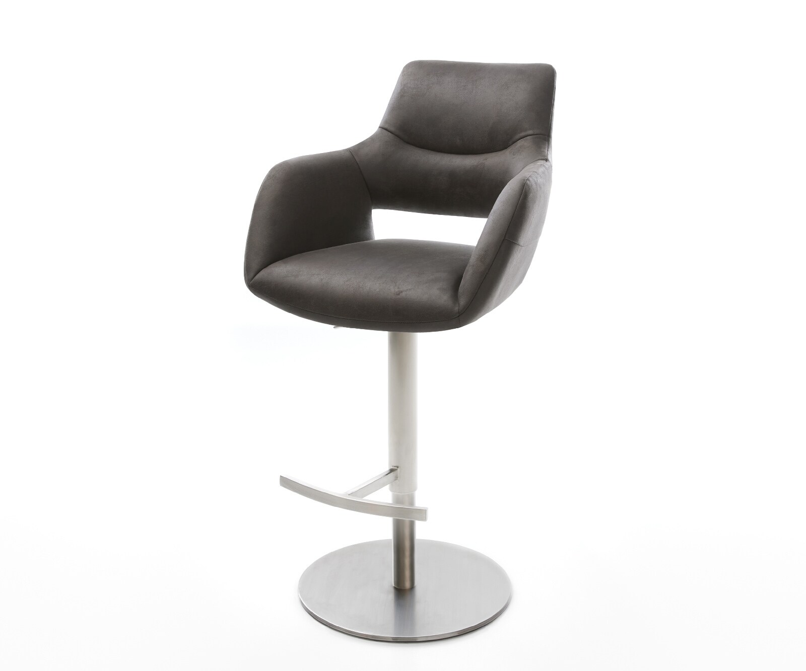 Barstoel Yago-Flex microvezel antraciet vintage draaivoet in hoogte verstelbaar RVS draaibaar pocketvering 1