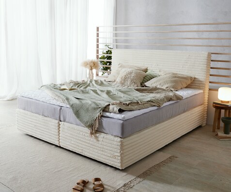 Boxspringbed Dream-Well pluche corduroy beige 180x200 cm TFK matras Visco topper