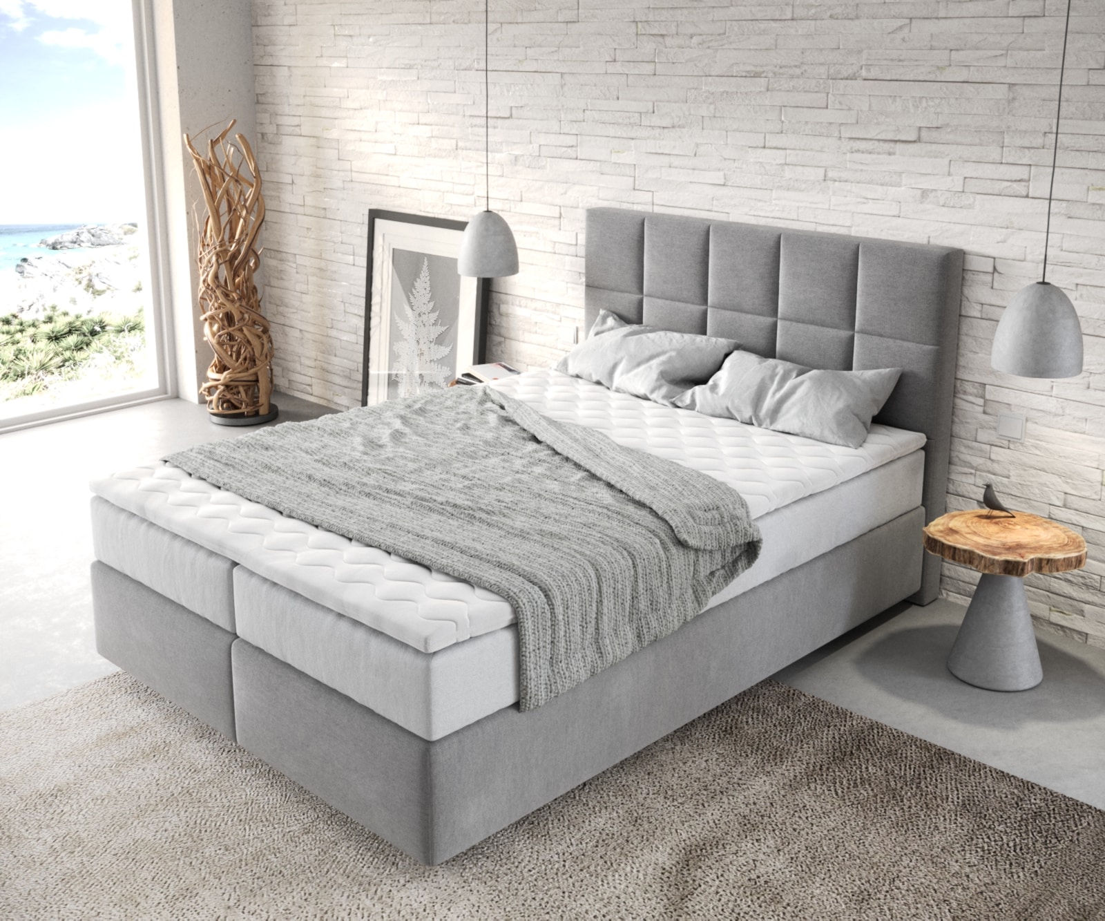Boxspringbed Dream-Fine 140x200 cm Microvezel Grijs met TFK Matras en Visco Topper 3 Boxspringbed Dream-Fine 140x200 cm Microvezel Grijs met TFK Matras en Visco Topper 3