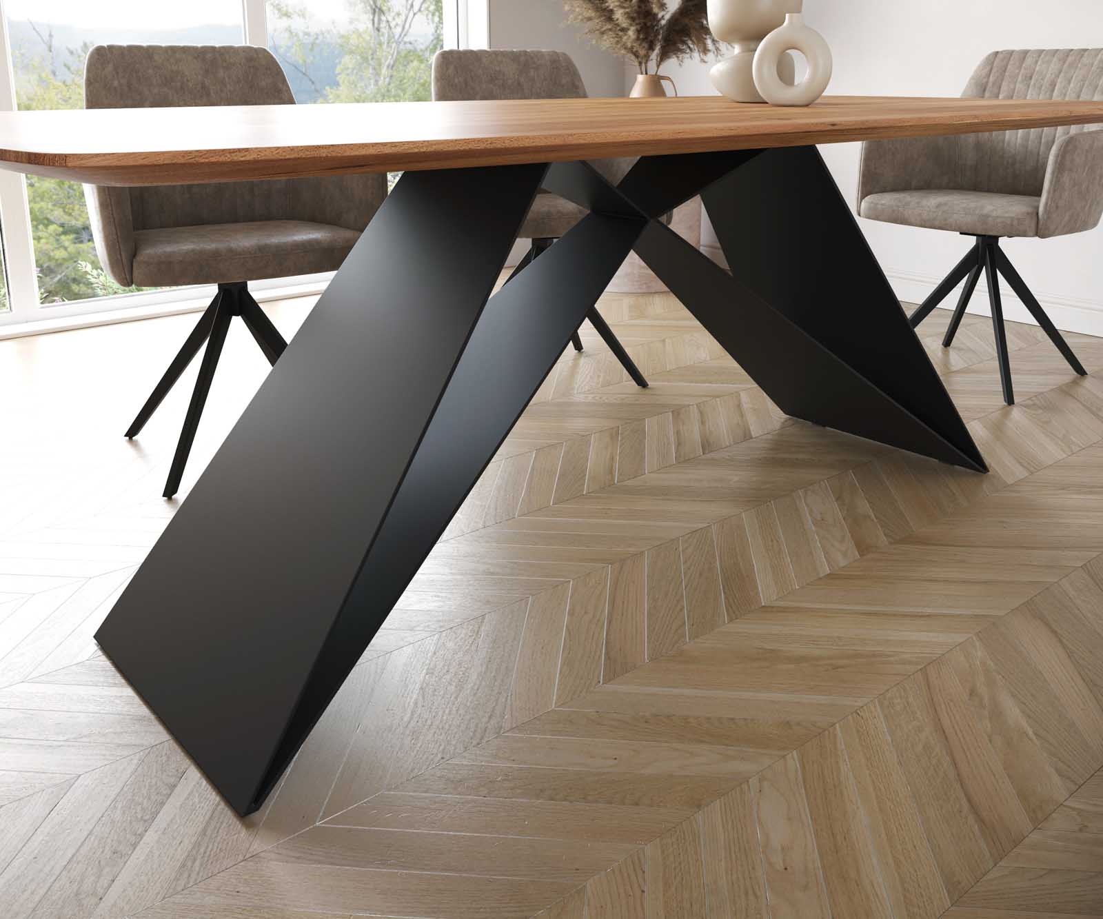 Eettafel Edge Boot 200x100 acacia natuur V-frame staal  zwart  Schweizer Kante 5