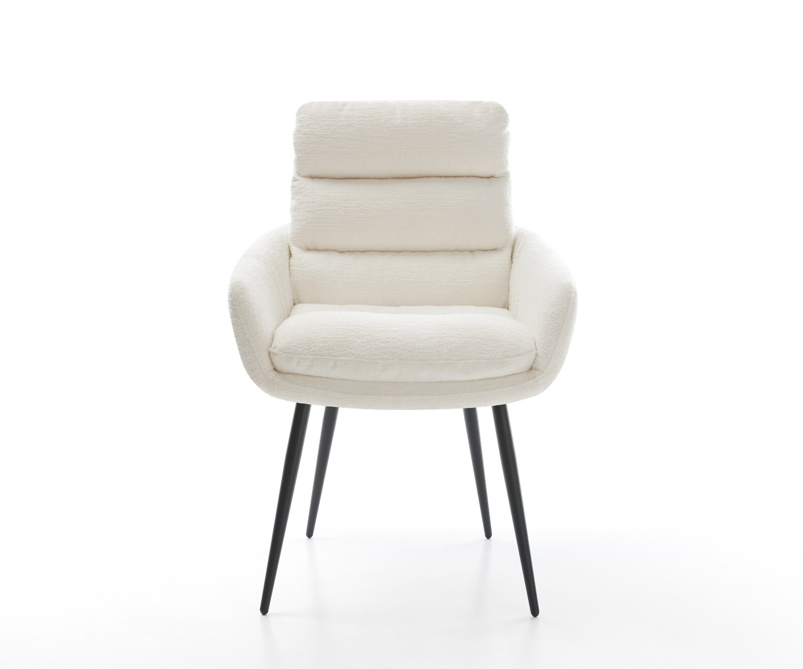 Eetkamerstoel Abelia-Flex met armleuning bouclé zacht beige 4-poot conisch zwart 2