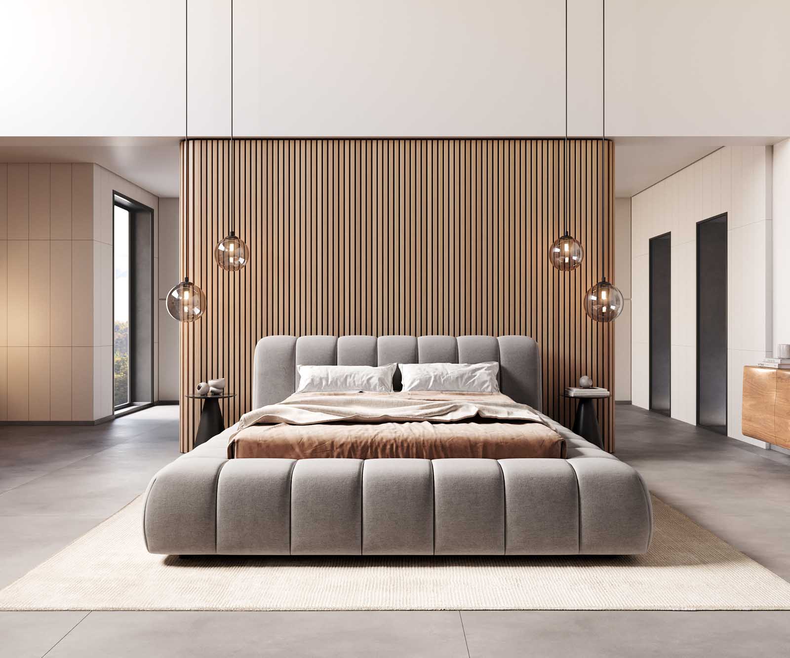 Cutio gestoffeerd bed 140x200 cm microvezel grijs 1