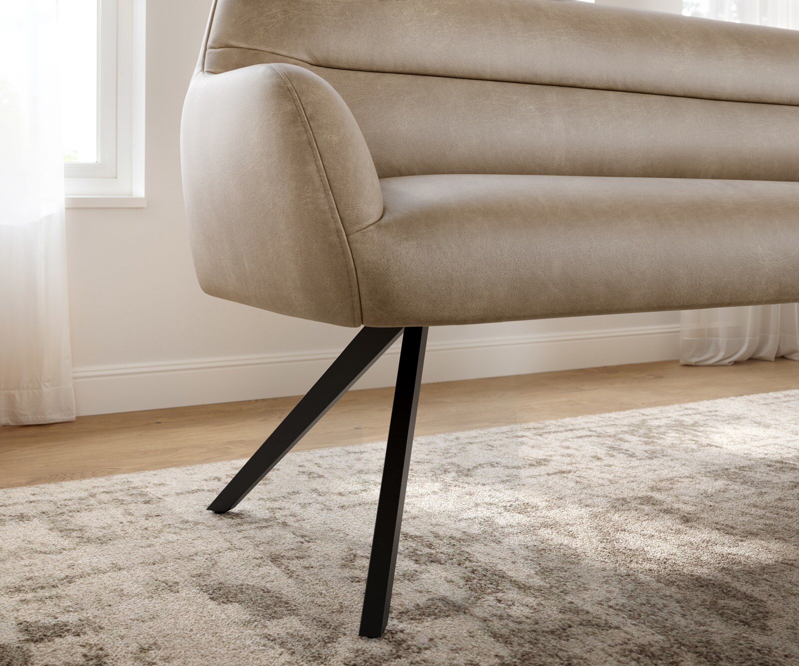 Eetkamerbank Taya-Flex 200 cm microvelours beige vintage hoekig kruisframe zwart pocketvering 4