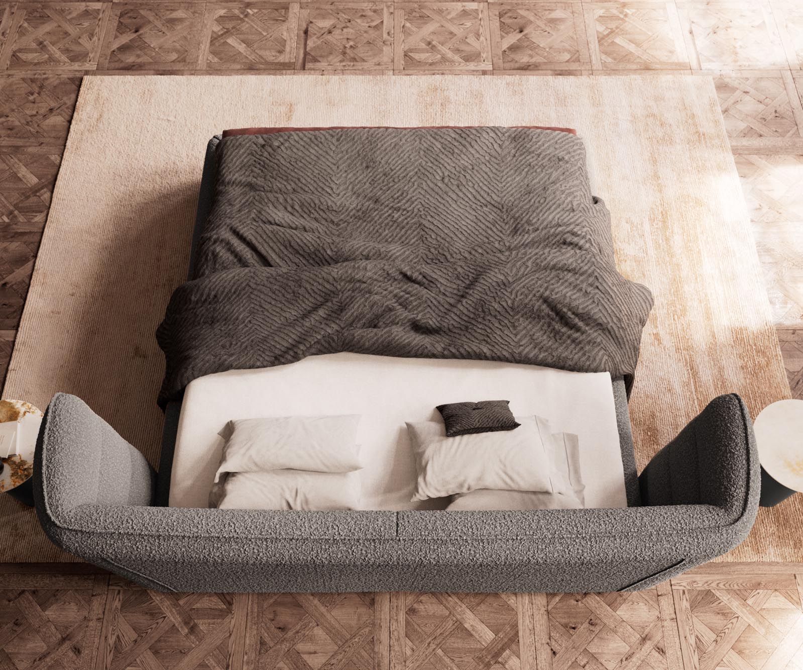 Gestoffeerd bedframe Simea 180x200 cm Bouclé zilvergrijs 6 Gestoffeerd bedframe Simea 180x200 cm Bouclé zilvergrijs 6