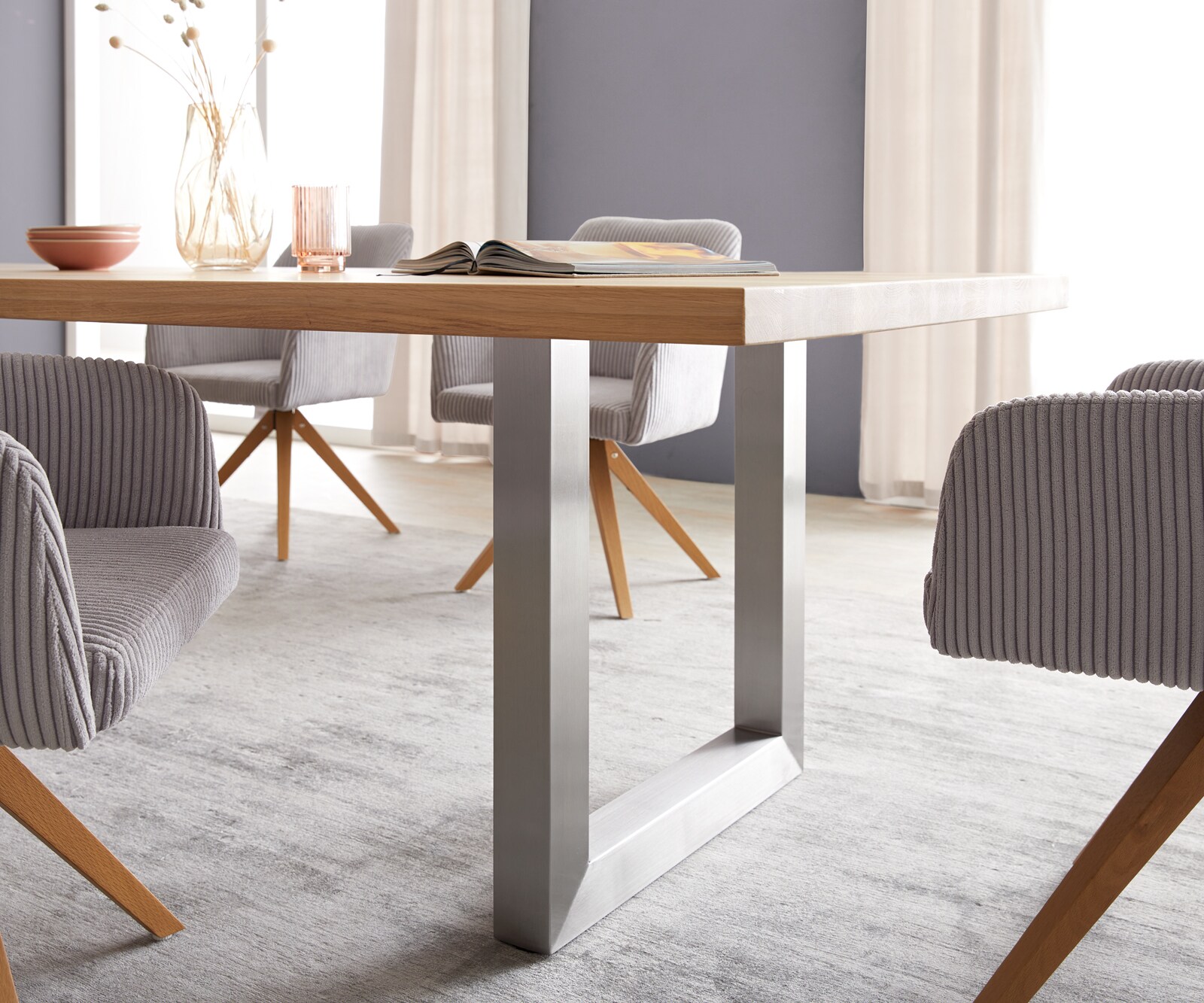 Eettafel Edge 300x100 eiken natuur roestvrij staal  breed 5