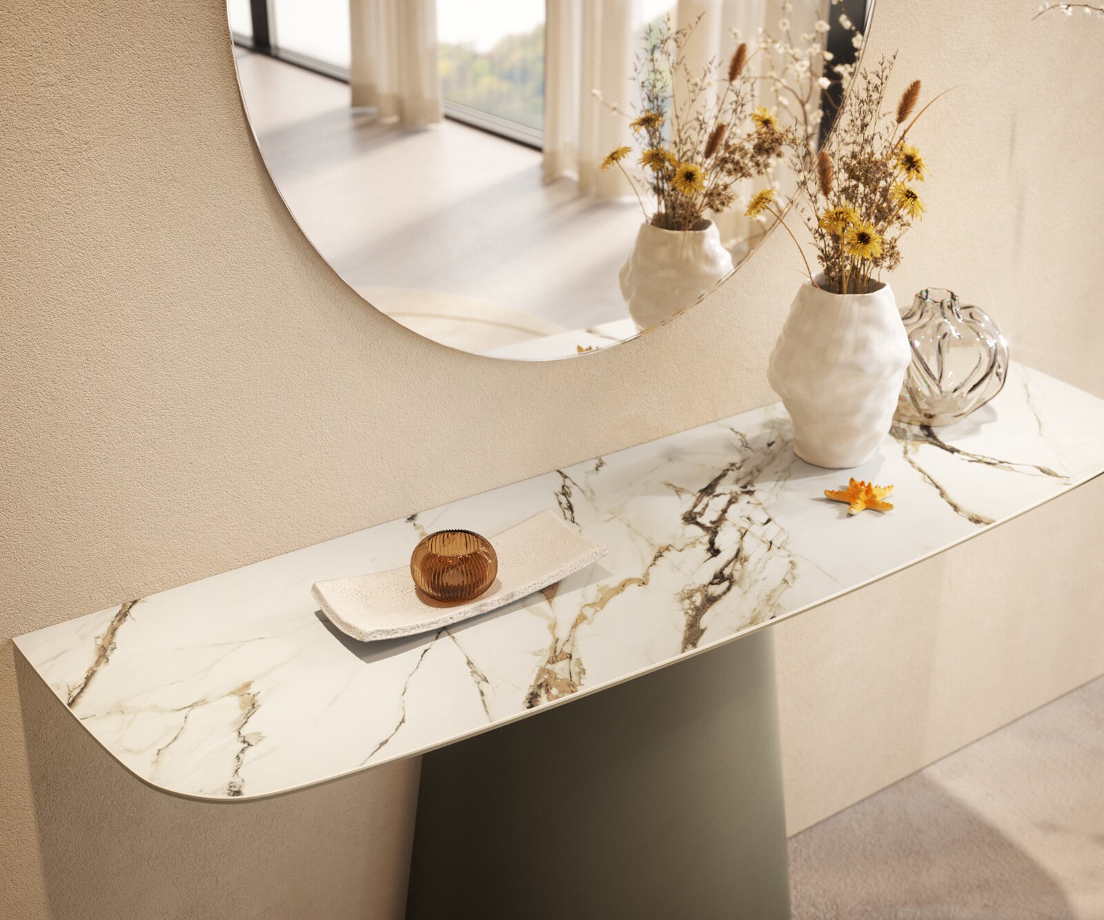 Consoletafel Edge Bootvorm 140x40 cm Keramiek Calacatta Luxe Weiß-Gold-Grijs Conos Metaal Effektfinish Titan 6