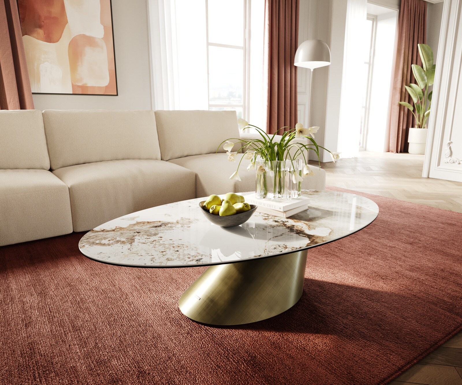 Salontafel Edge Oval 140x80 cm keramiek Minas Melange Conis metallic goud